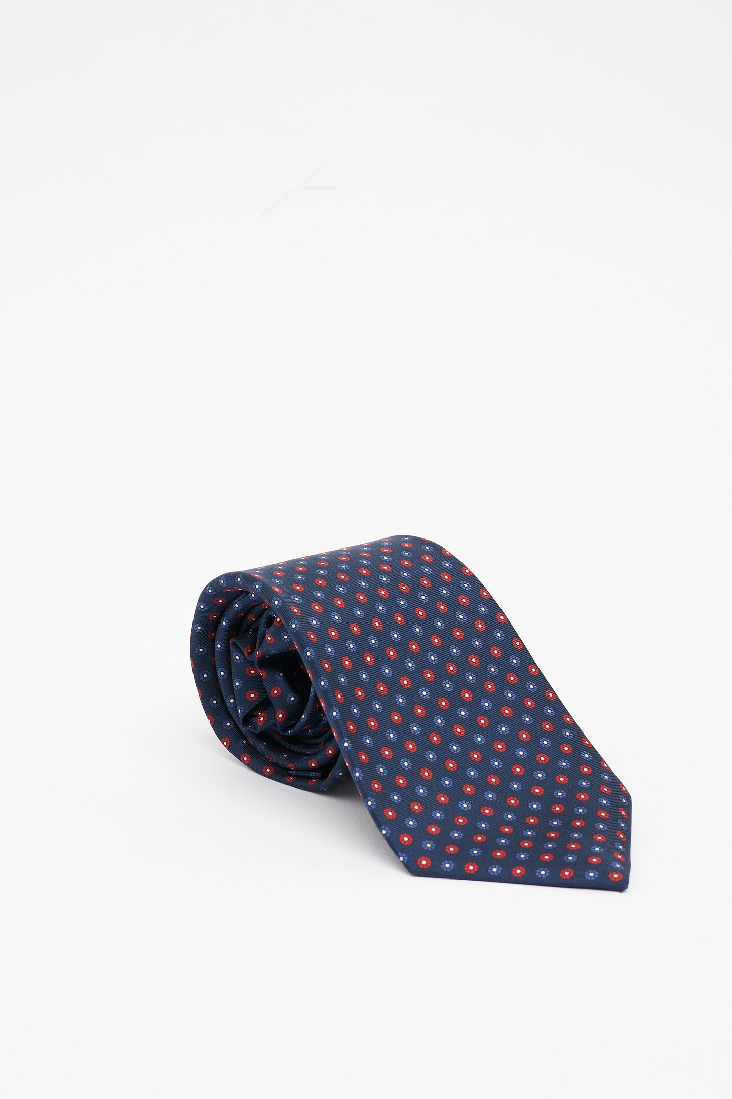Cravatta in Seta Blu Navy con Motivo a fiori Geometrici