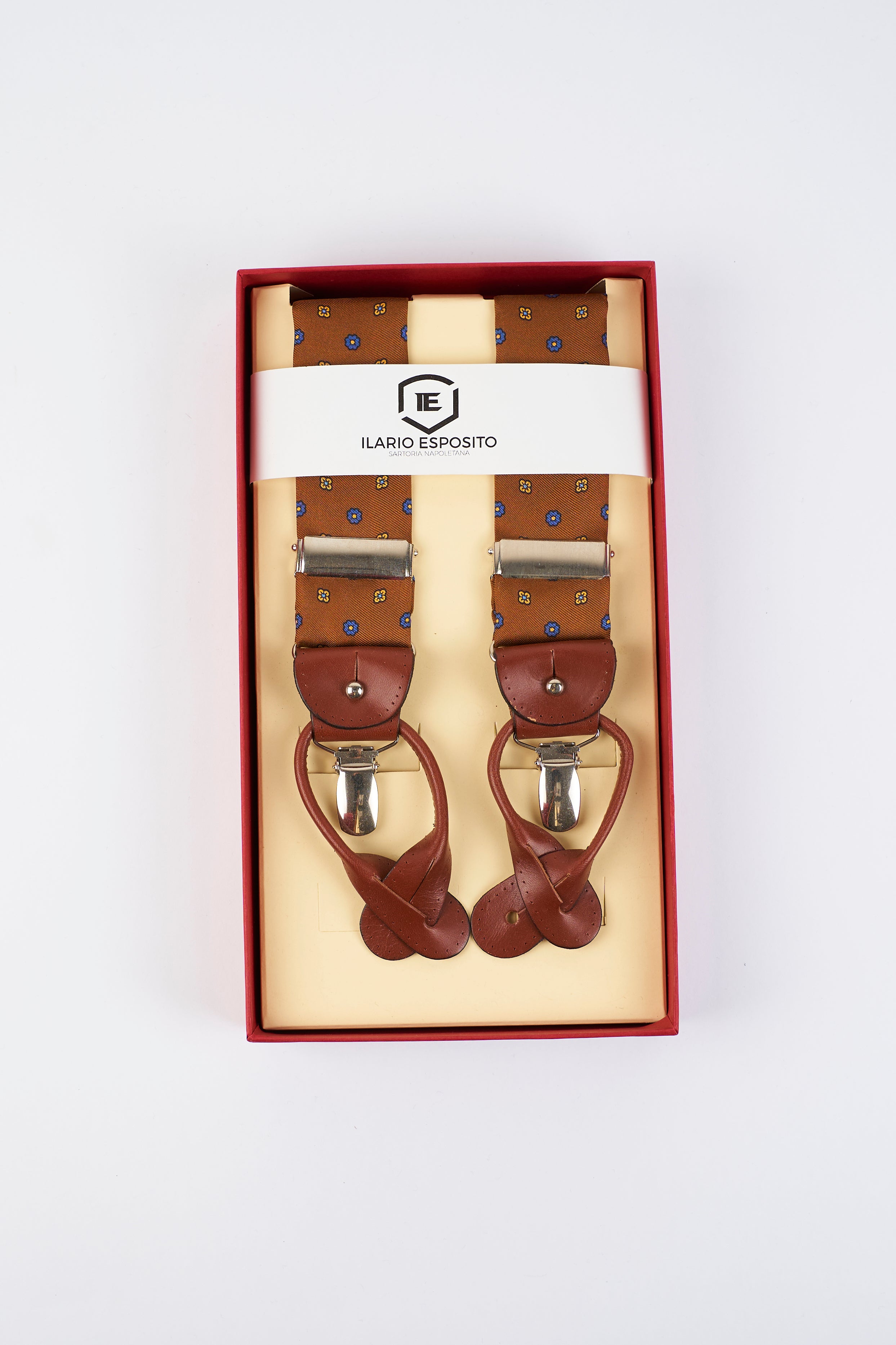 Bretelle In Seta - Marrone Con Fiori