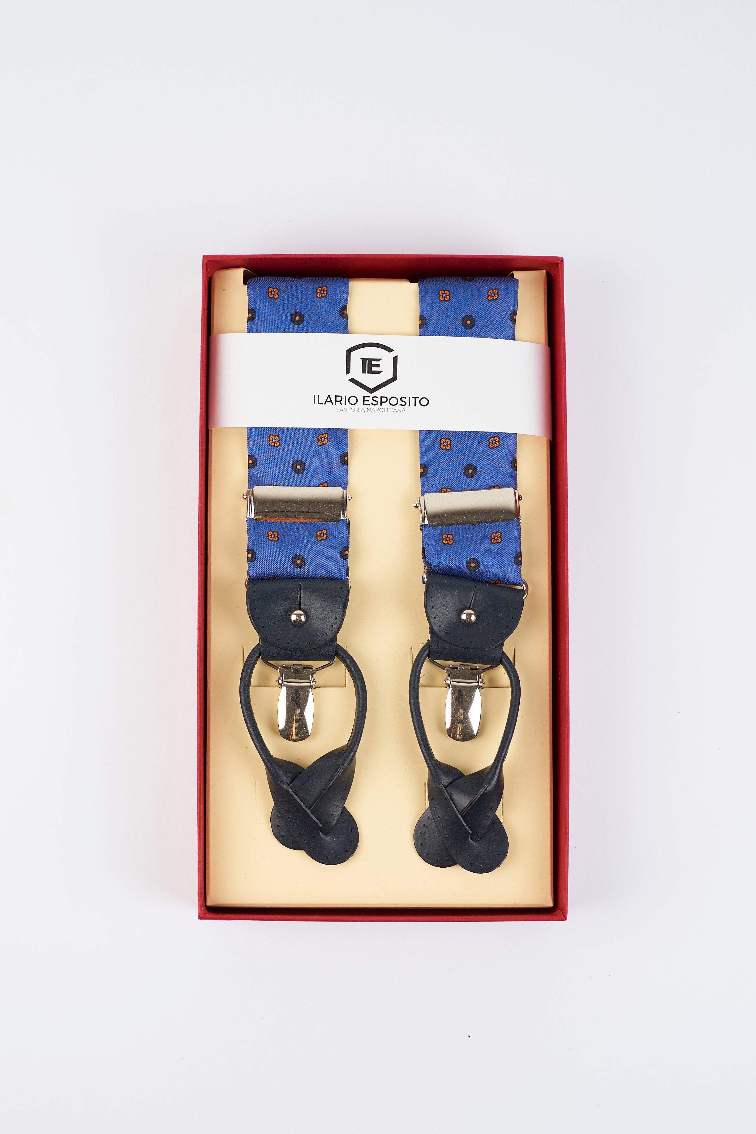 Bretelle In Seta - Blu Con Fiori