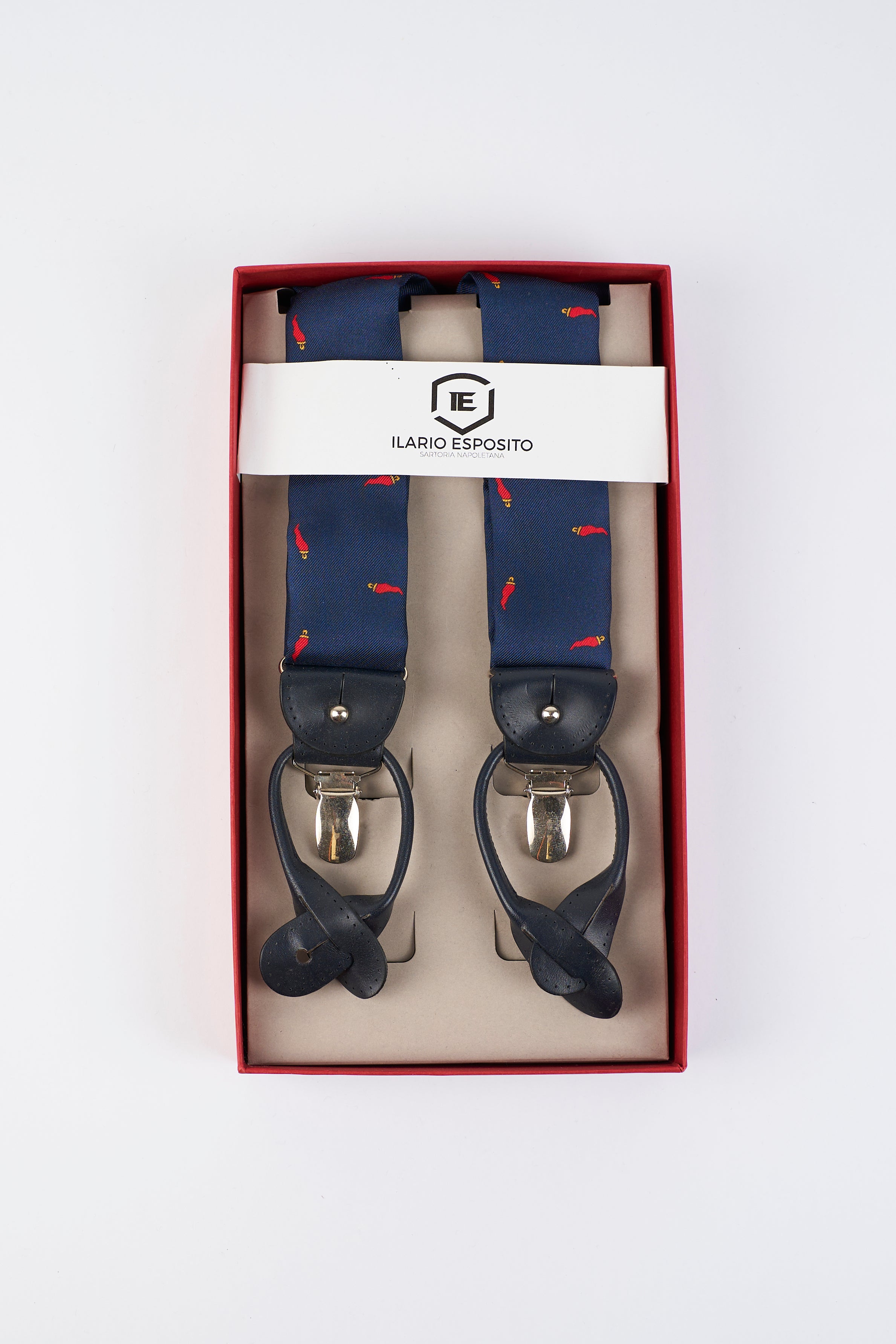 Bretelle in Seta - Blu Con Corno rosso