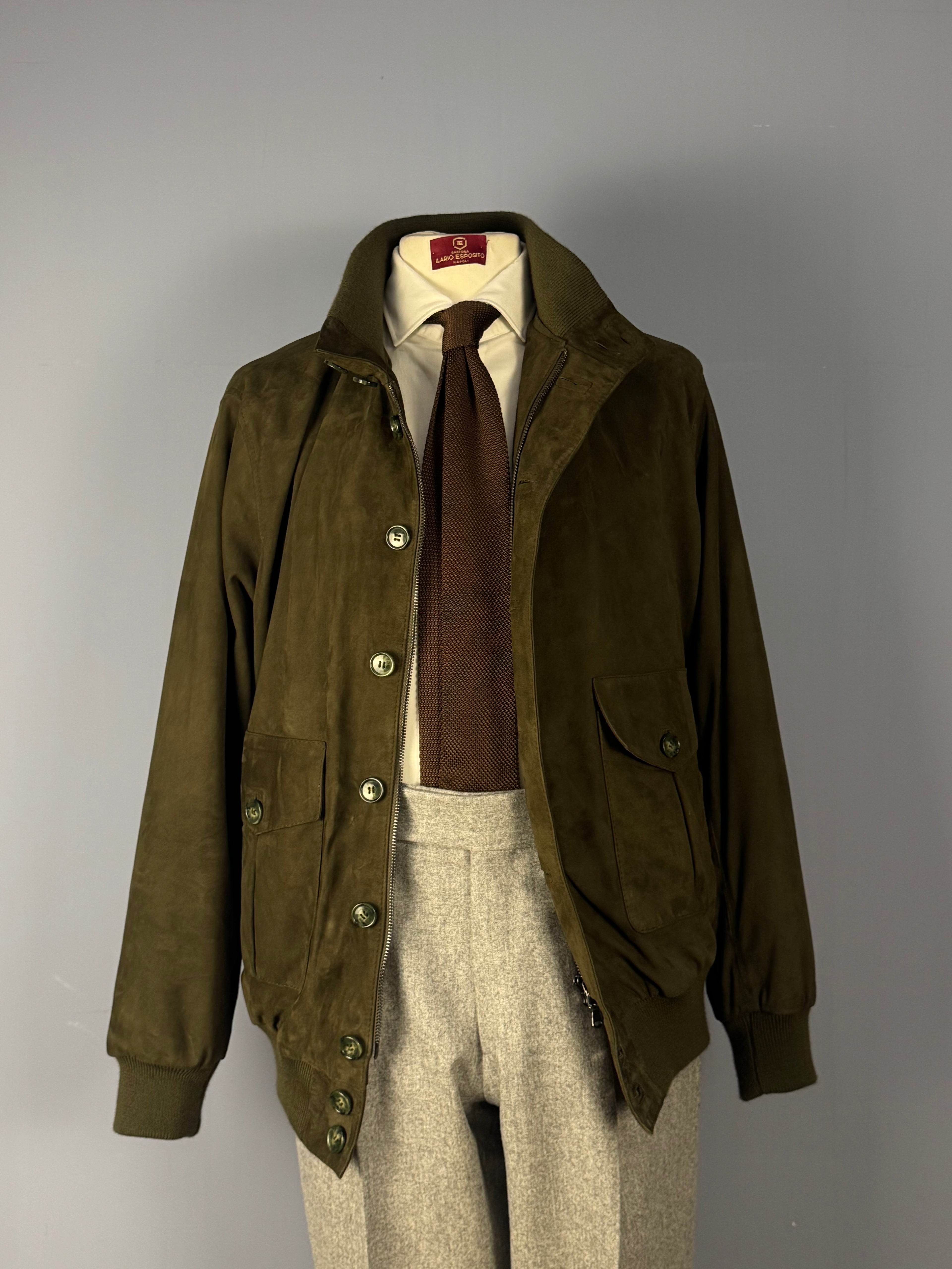 Bomber in Camoscio- Verde Muschio