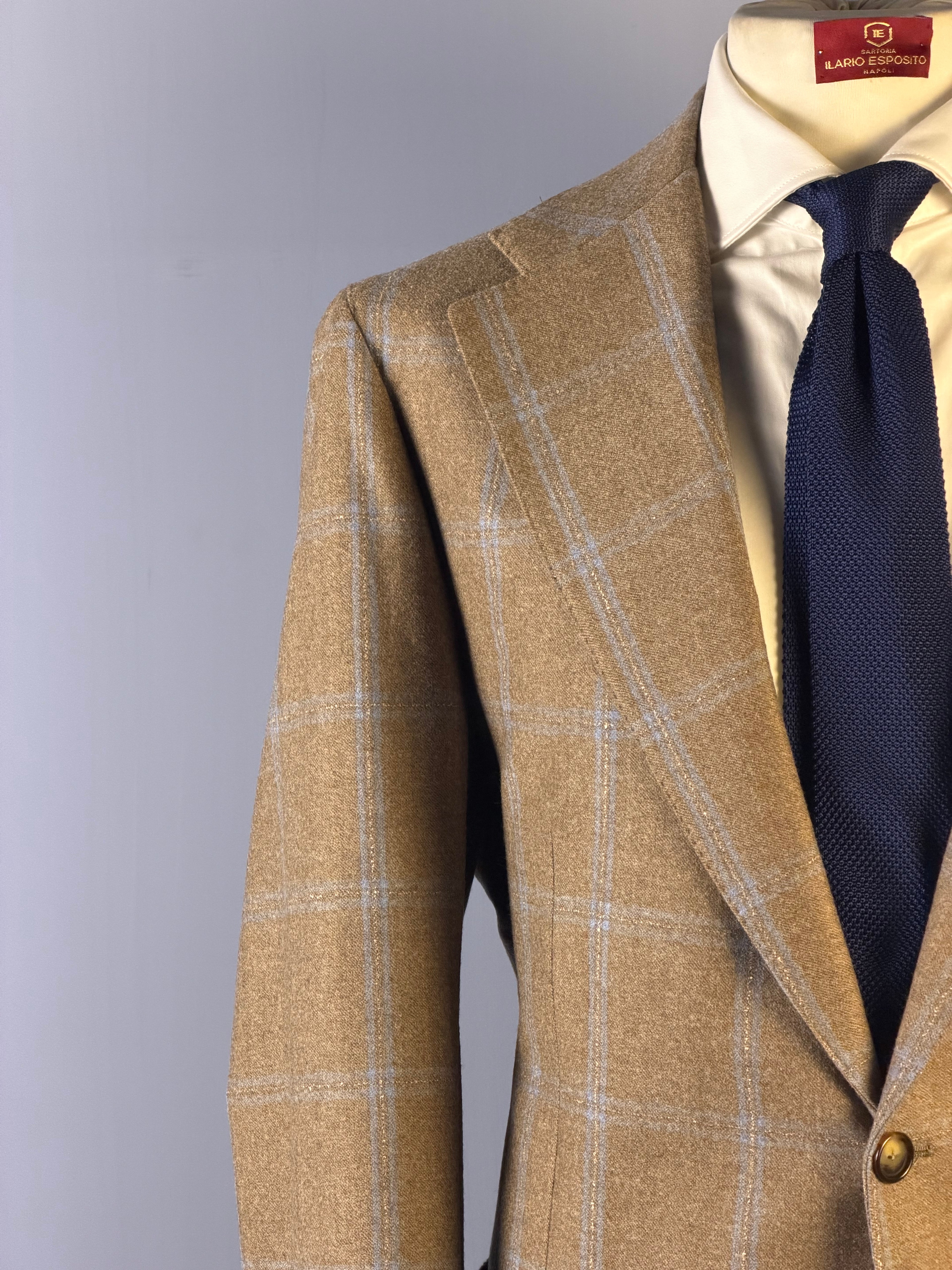 Giacca a Quadri-Beige e Azzurro