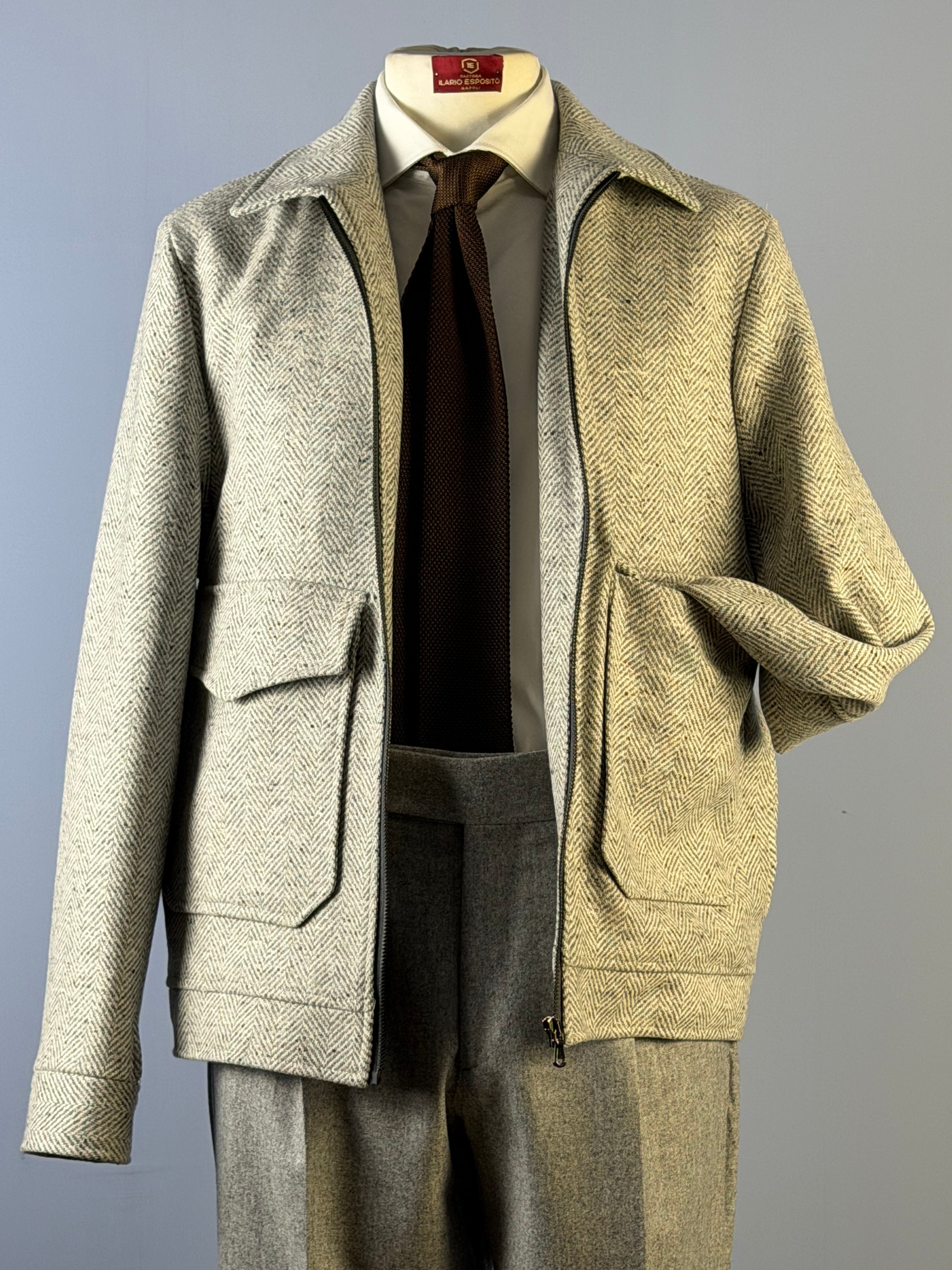 Bomber in Lana- Grigio Mélange  Spigato