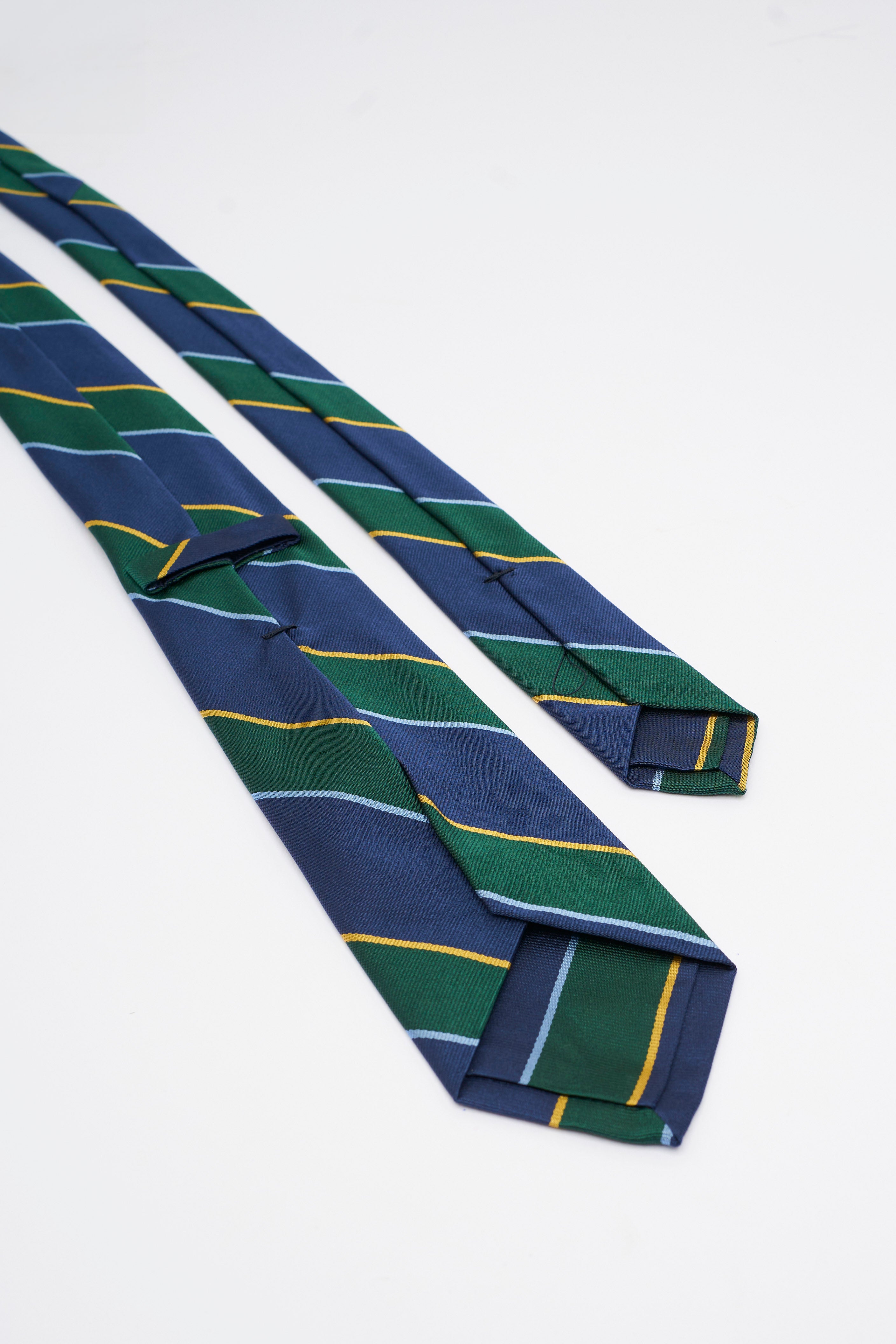 Cravatta in Seta a Righe Blu e Verdi