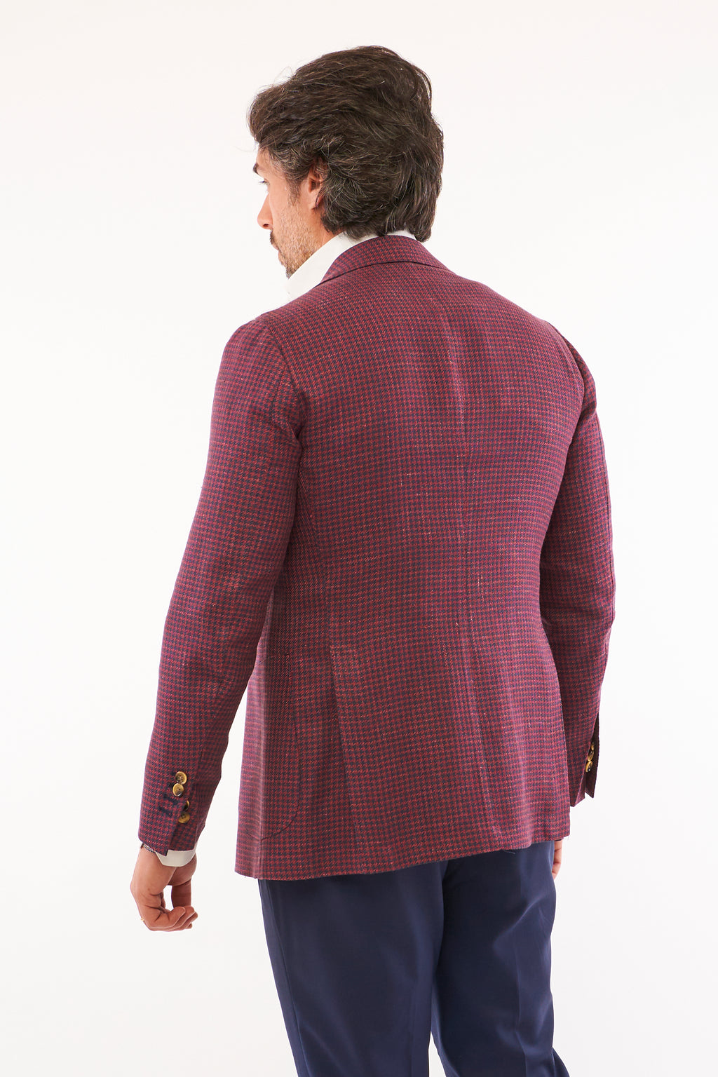 Giacca in Pied de Poule - Fondo Bordeaux e Trama Blu Notte