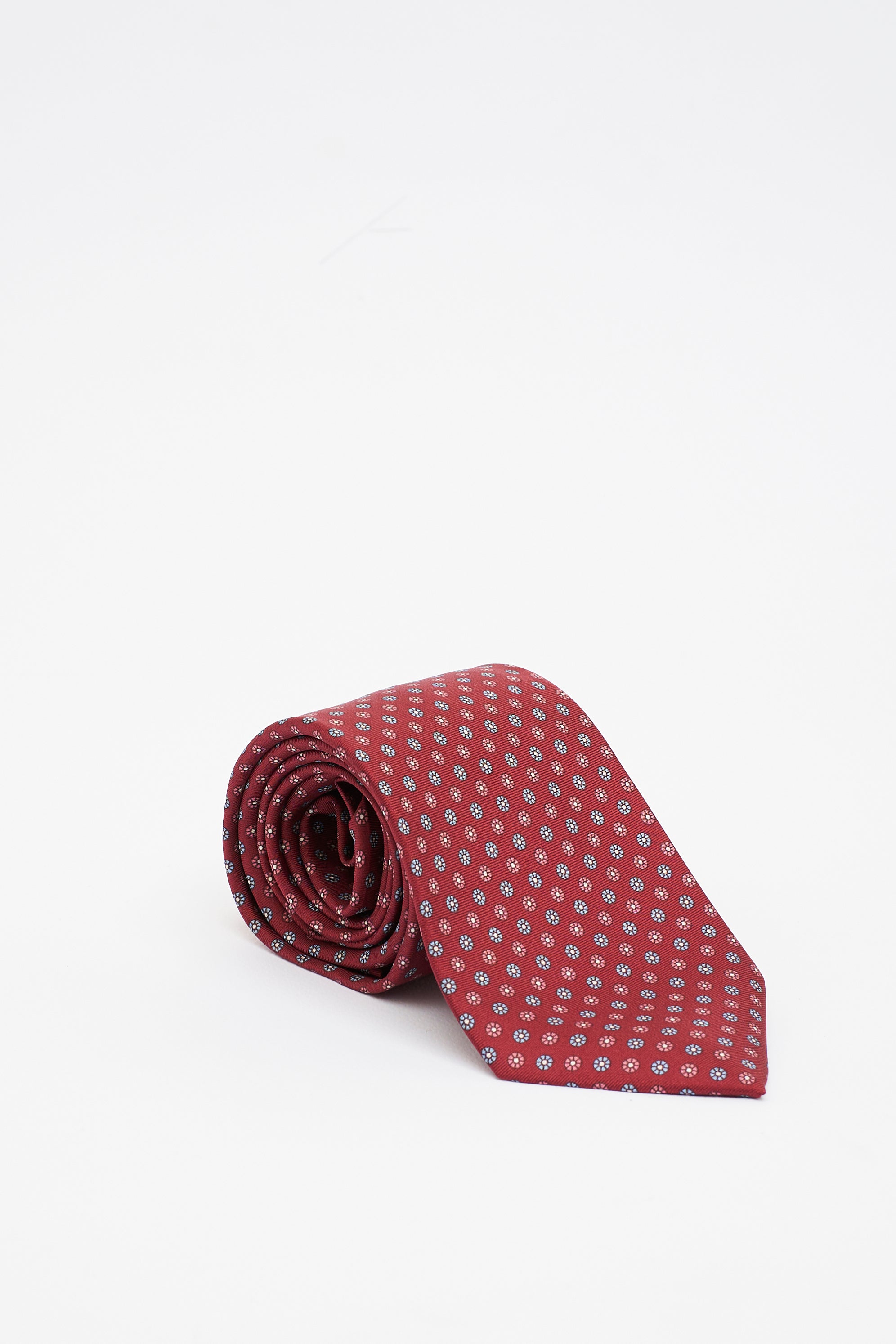Cravatta in Seta Bordeaux con Motivo a Piccoli Fiori