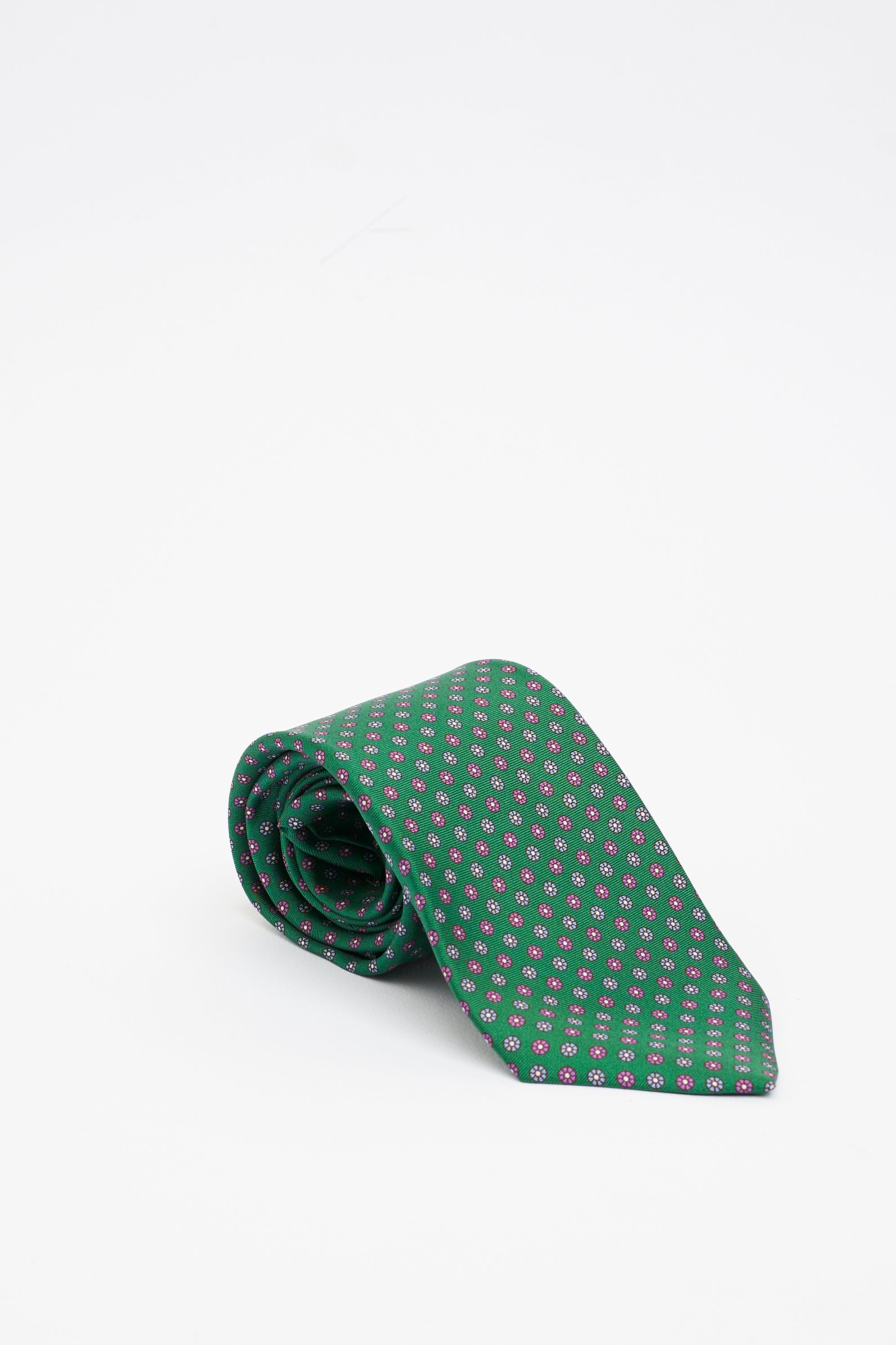 Cravatta in Seta Verde con Motivo a Fiori