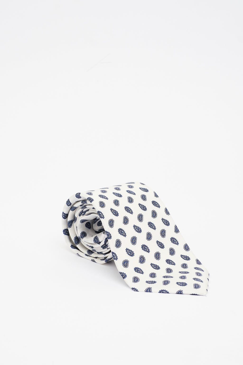 Cravatta in Seta Bianca con Motivo Paisley