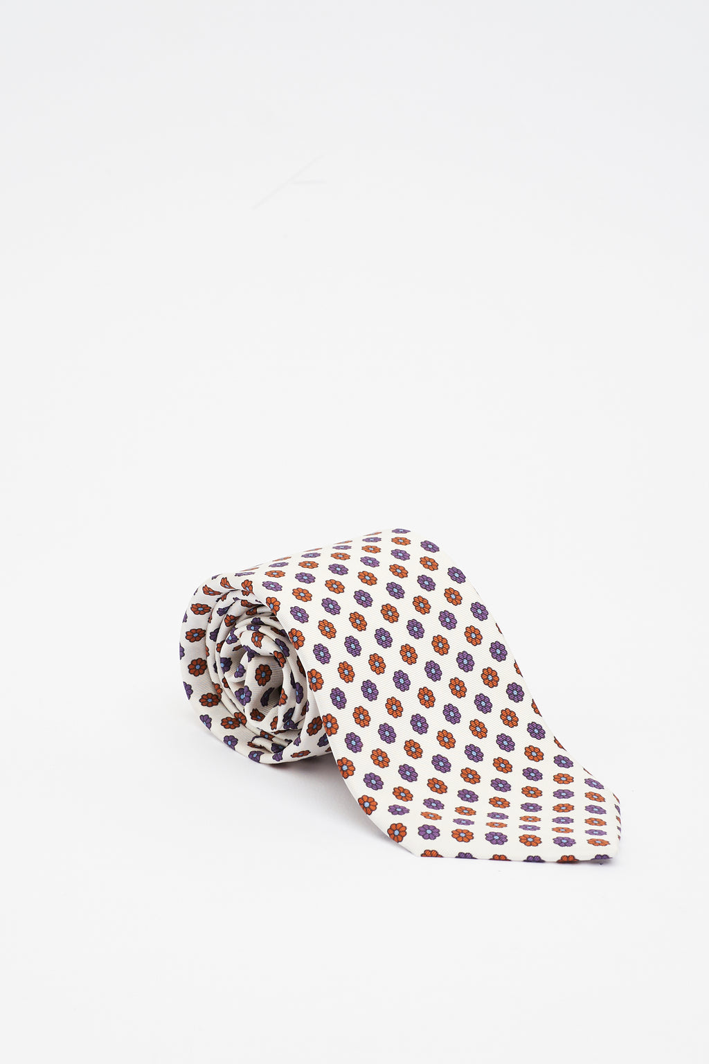 Cravatta in Seta Bianca con Motivo a fiori Geometrici