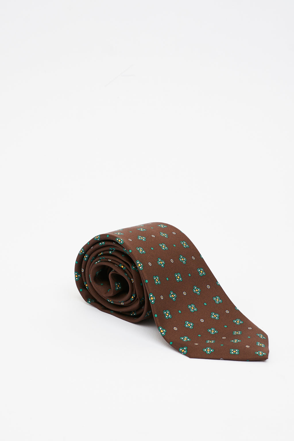 Cravatta in Seta Marrone con Motivo a Fiori