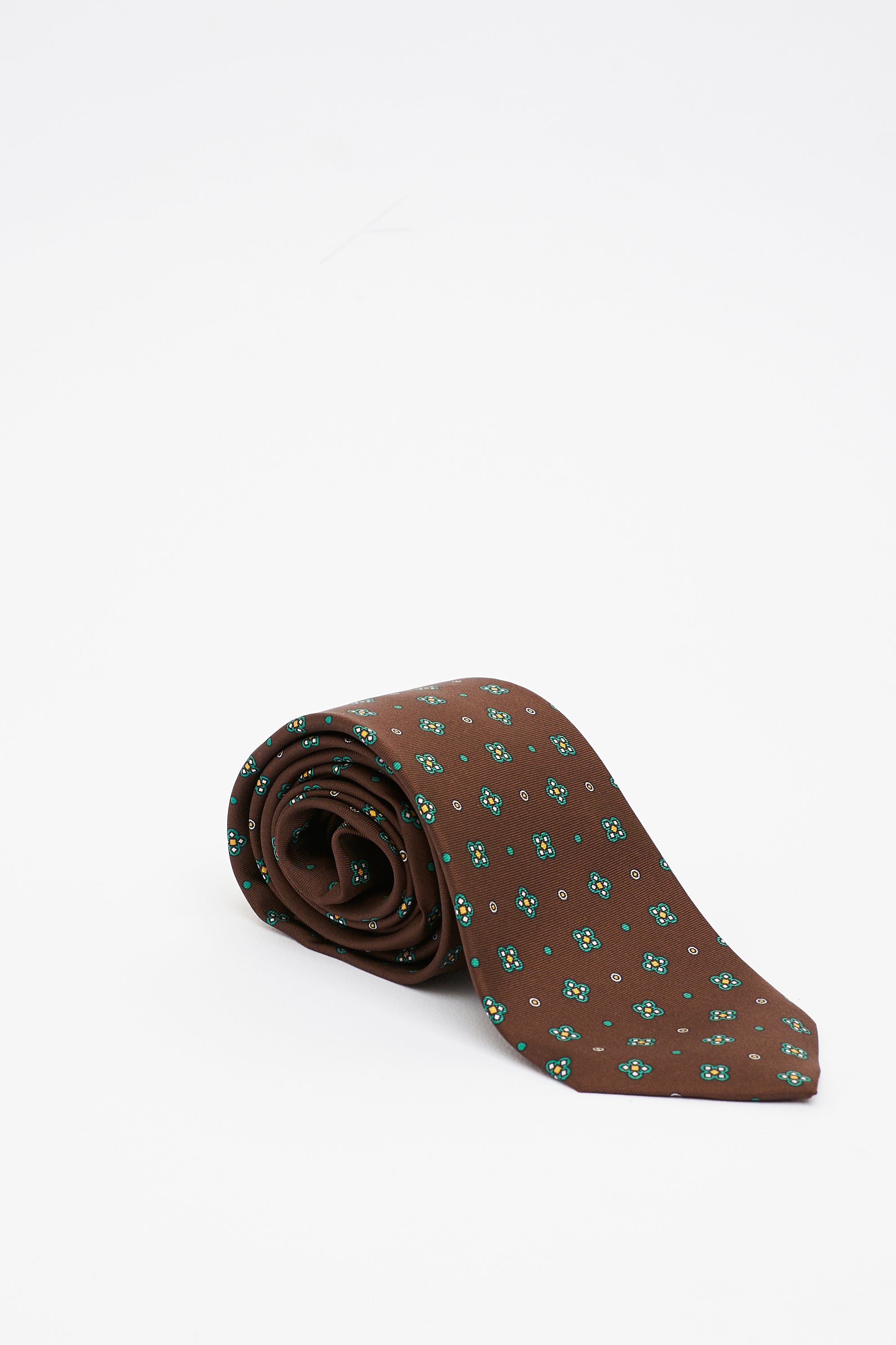 Cravatta in Seta Marrone con Motivo a Fiori