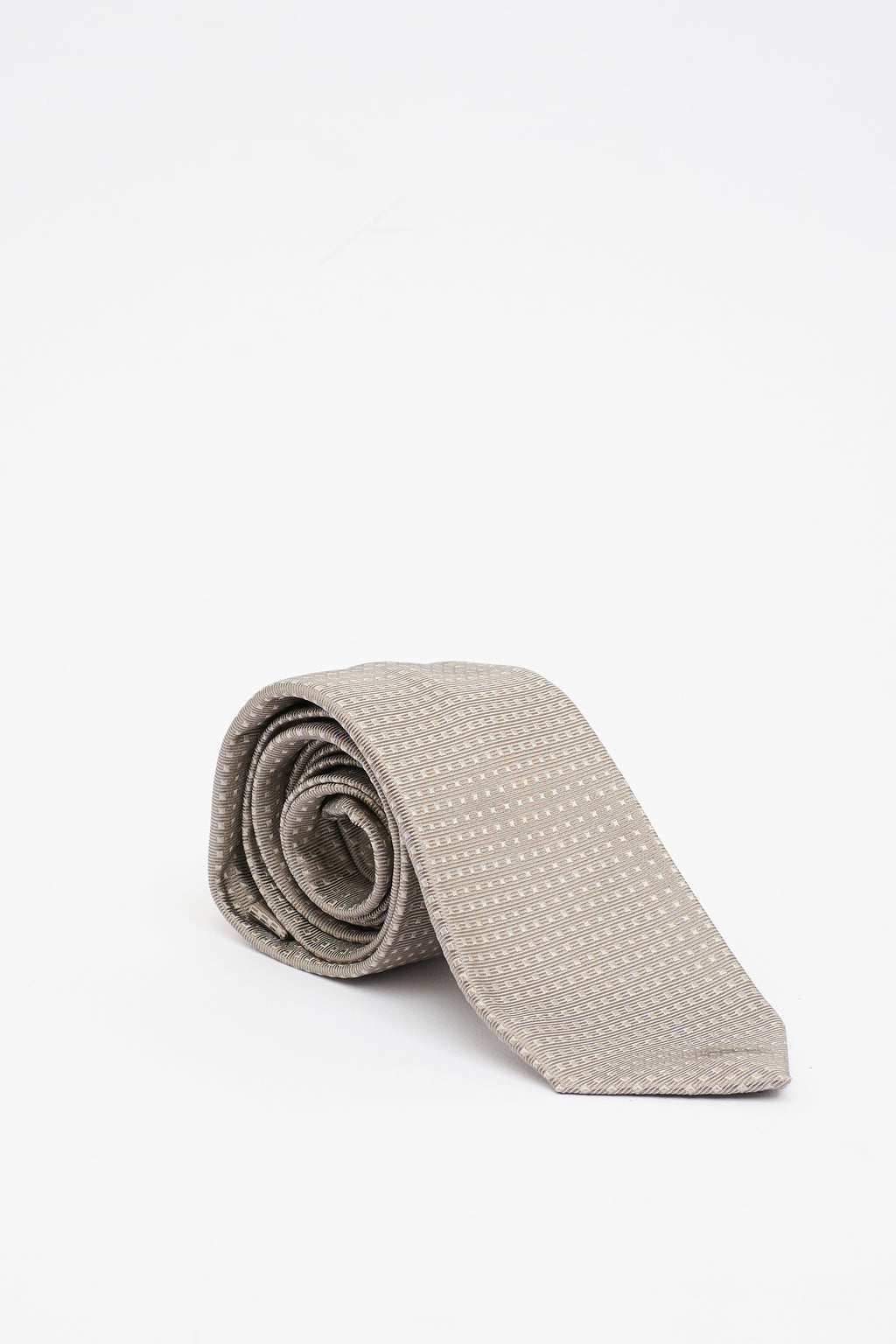 Cravatta in Seta Beige con Motivo a Puntini