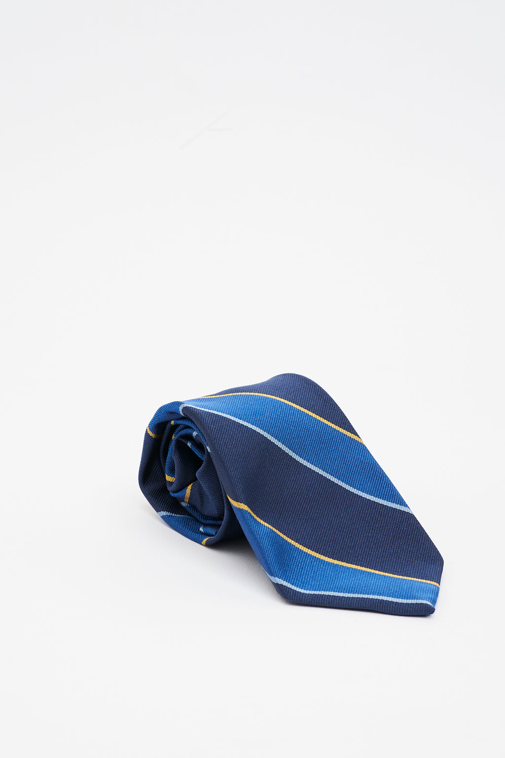 Cravatta in Seta a Righe Blu e Blu Navy