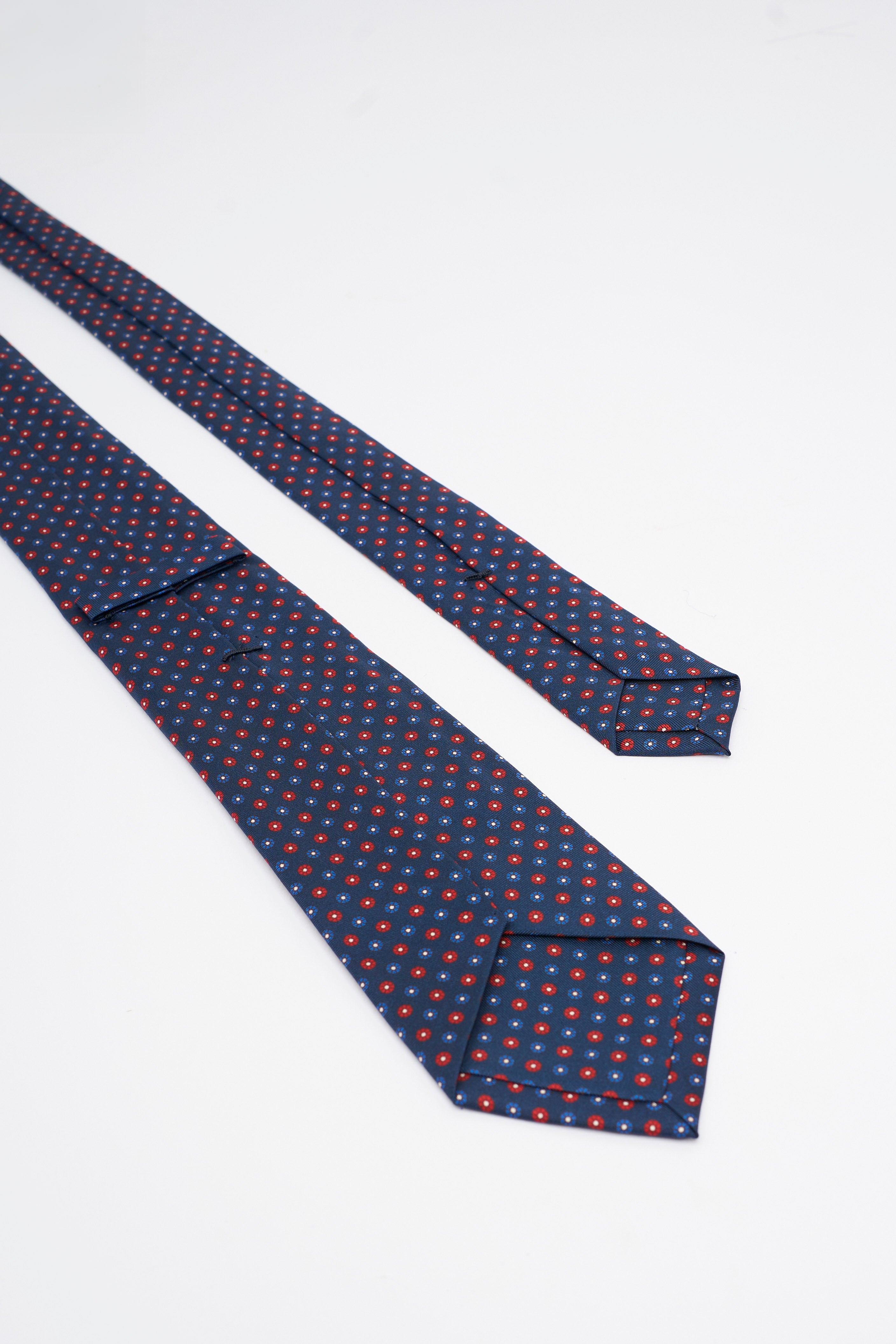 Cravatta in Seta Blu Navy con Motivo a fiori Geometrici