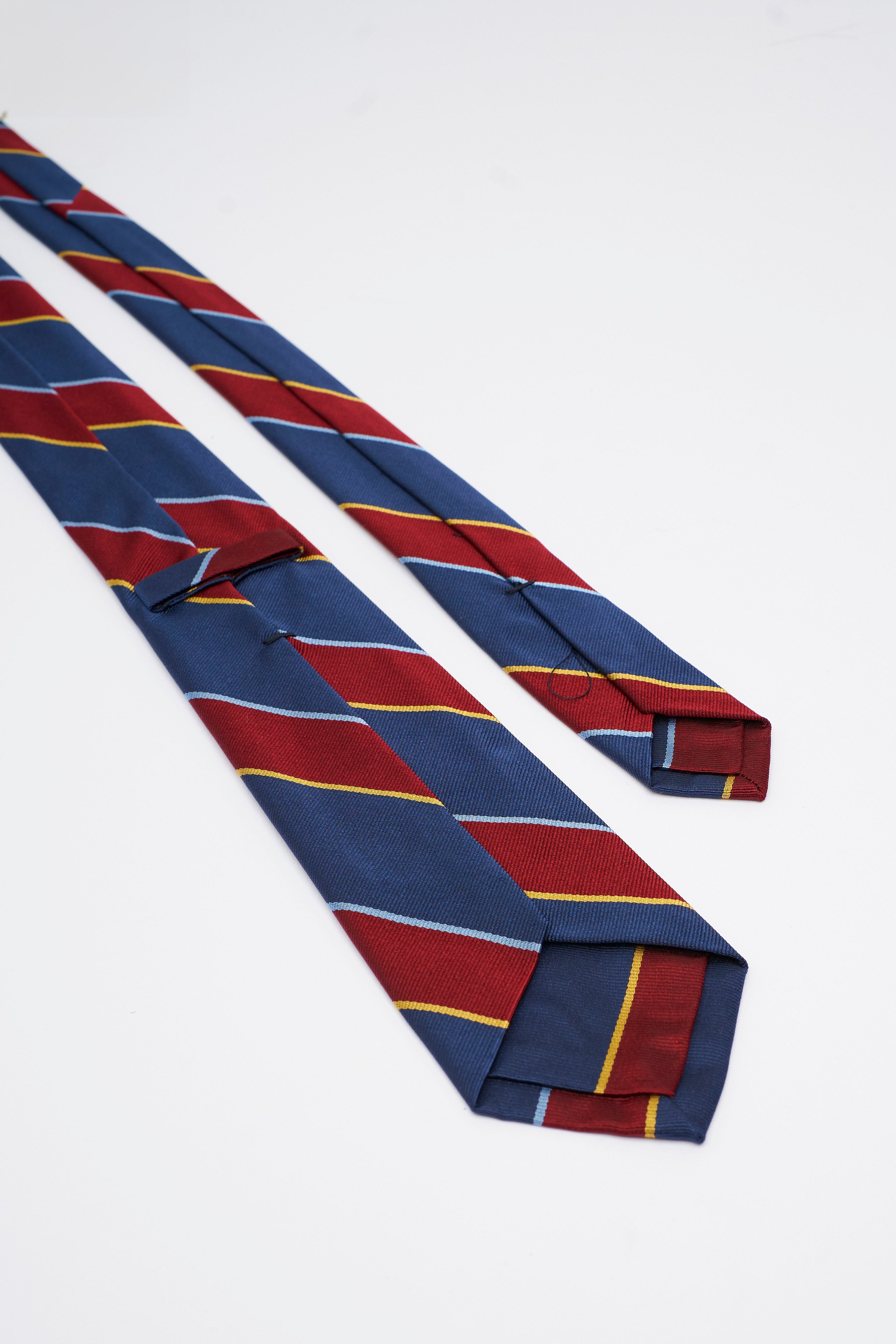 Cravatta in Seta a Righe Blu e Bordeaux