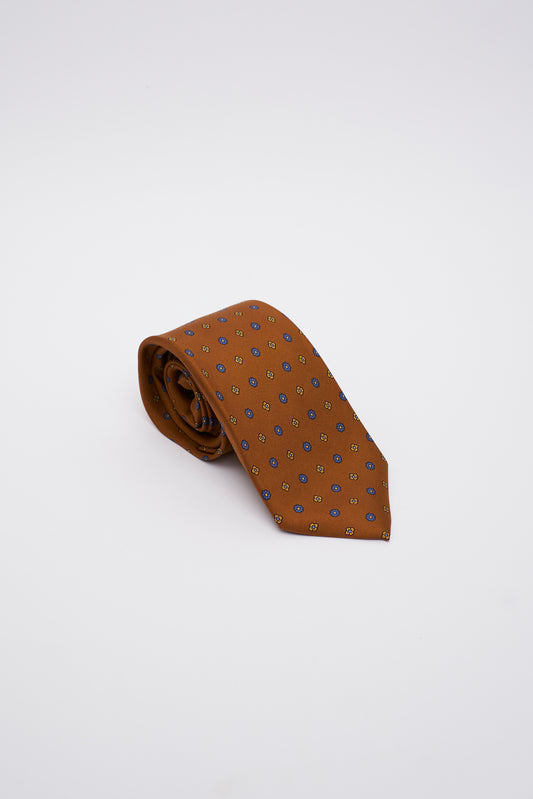 Cravatta in Seta Blu con Corno Napoletano Rosso