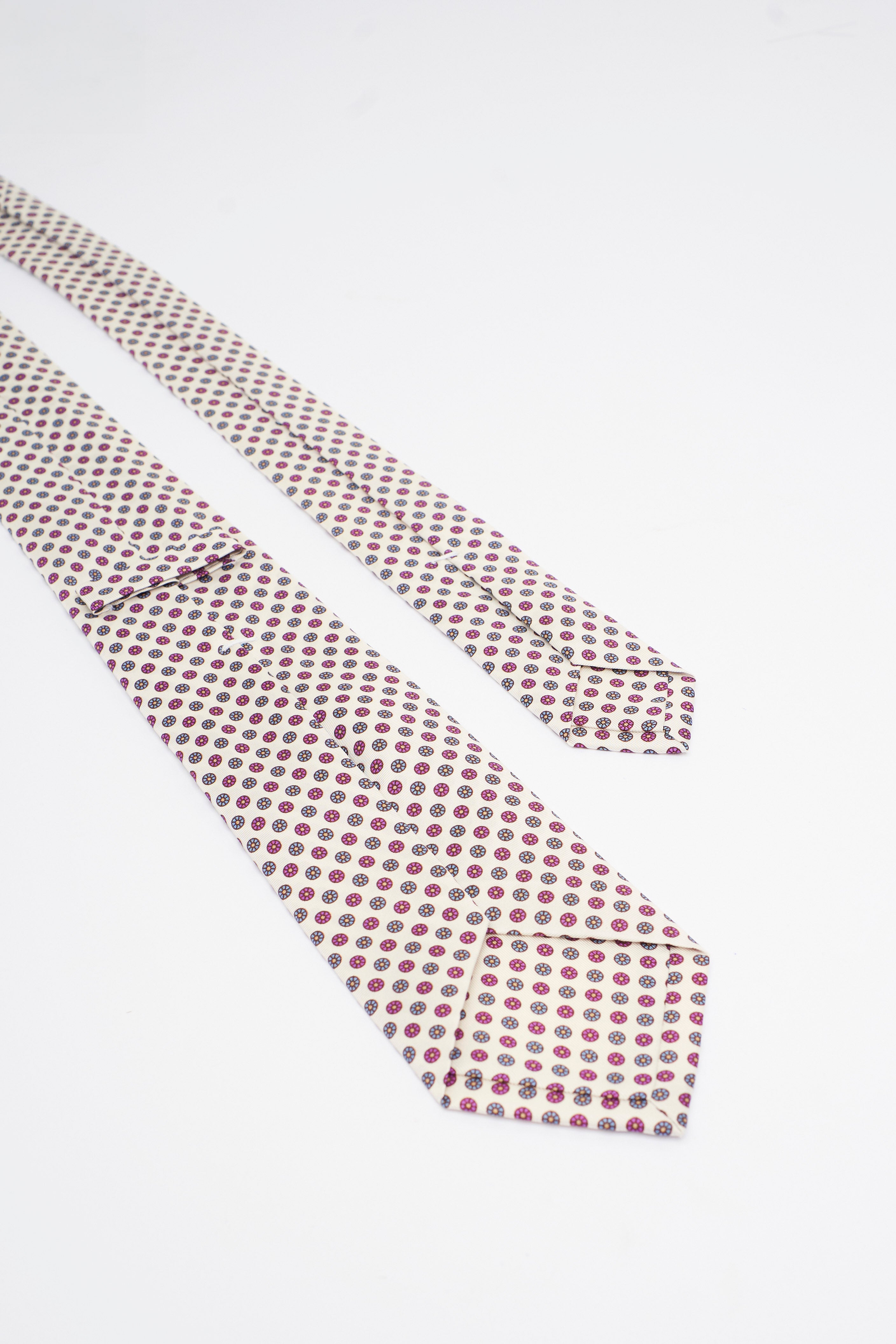 Cravatta in Seta Panna con Motivo a Cerchi