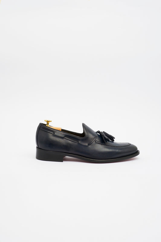 Mocassino in Pelle Blu con Nappine