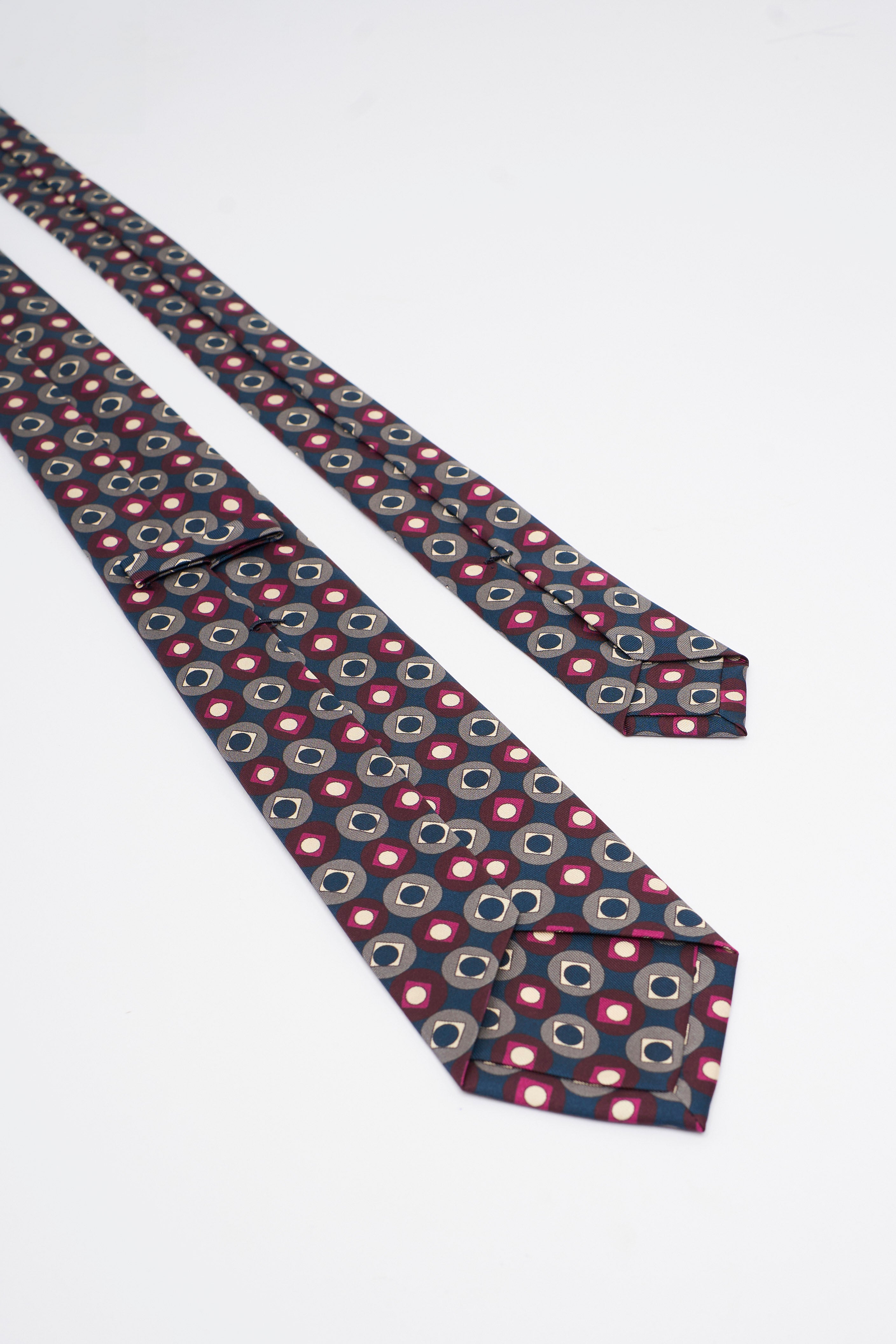 Cravatta in Seta con Motivo Geometrico Vintage
