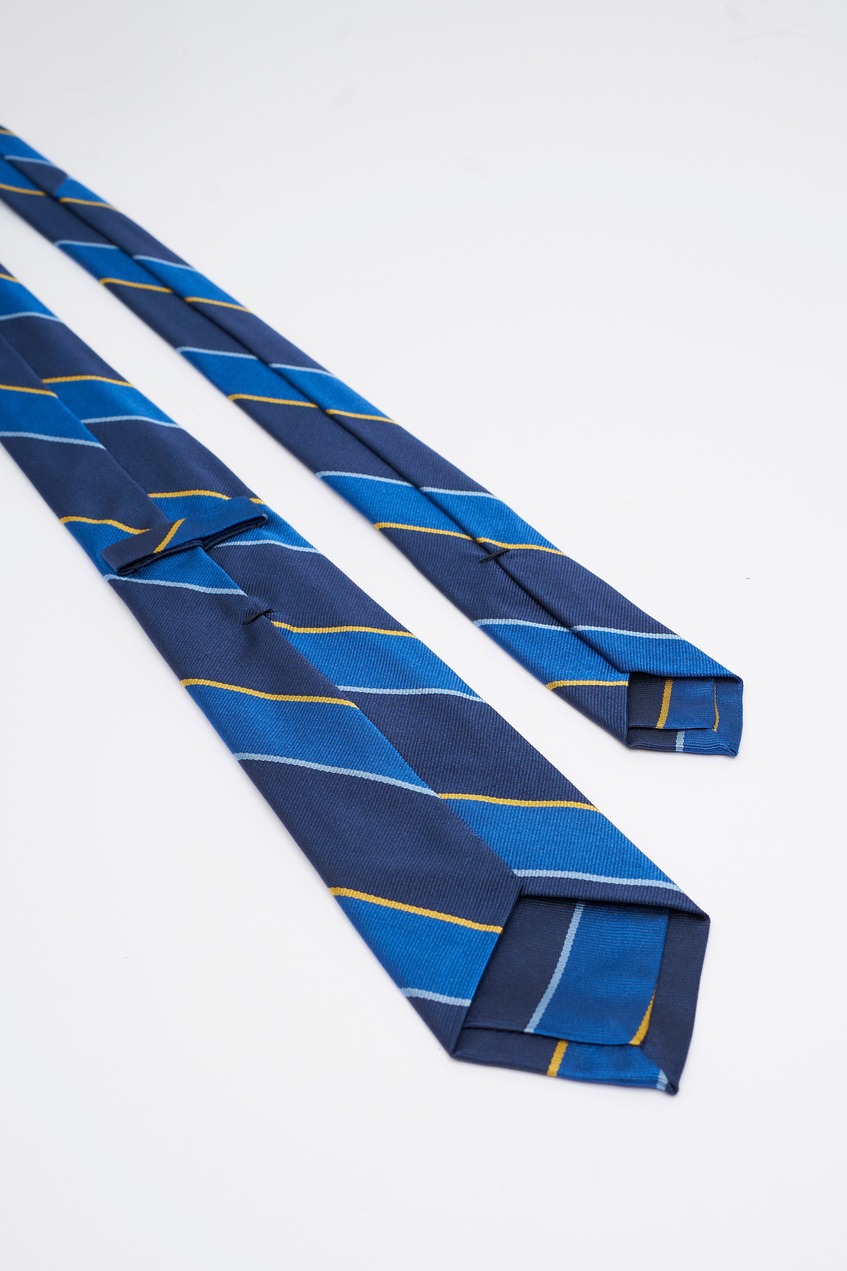 Cravatta in Seta a Righe Blu e Blu Navy