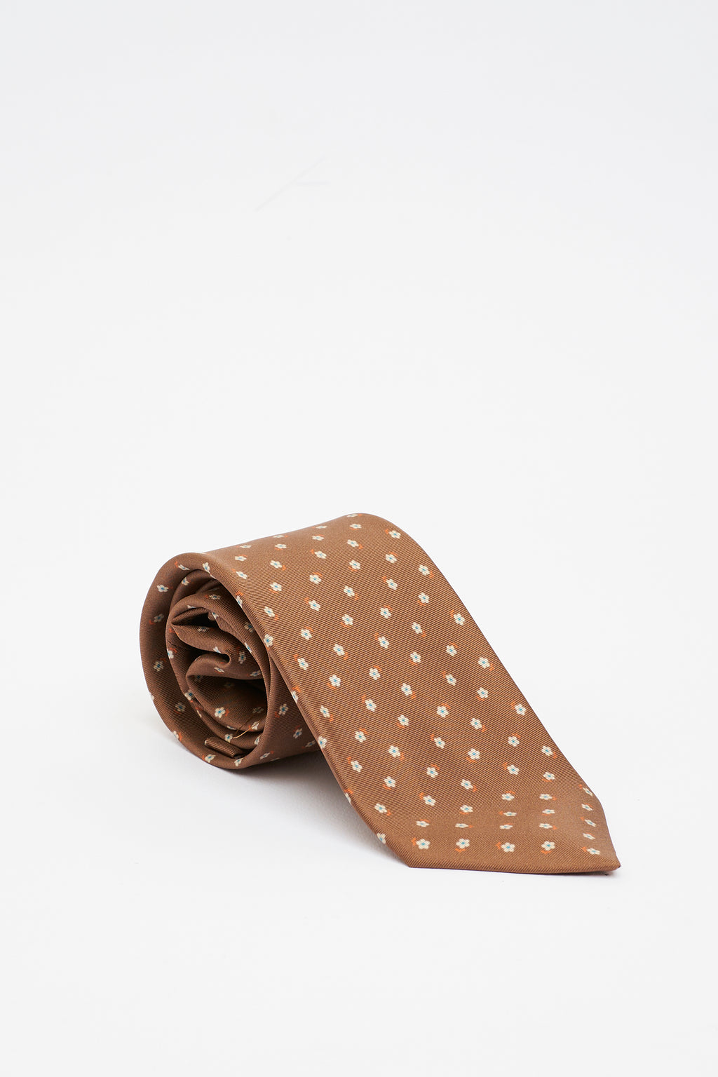Cravatta in Seta Marrone con Motivo a Piccoli Fiori