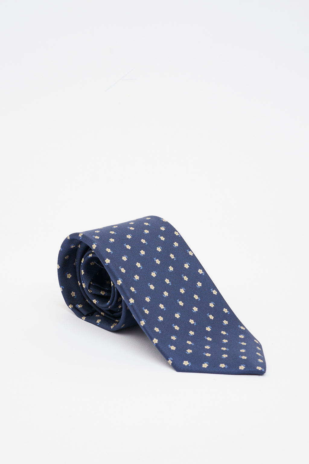 Cravatta in Seta Blu con Fiorellini Rosa