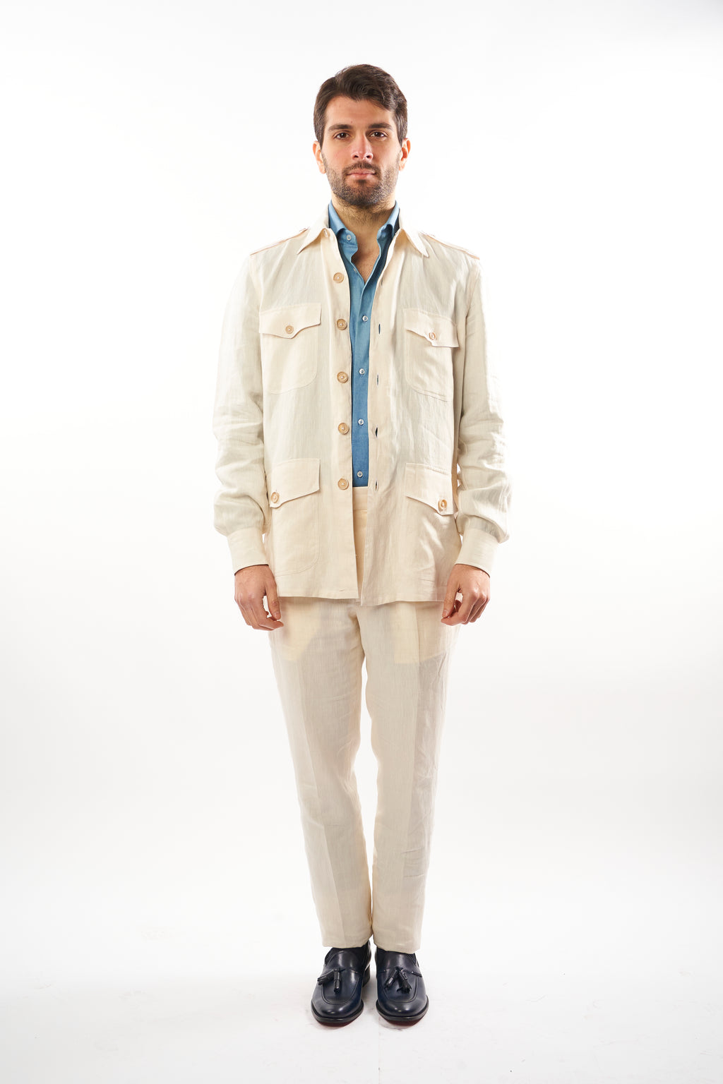 Abito Safari in Lino - Bianco Avorio