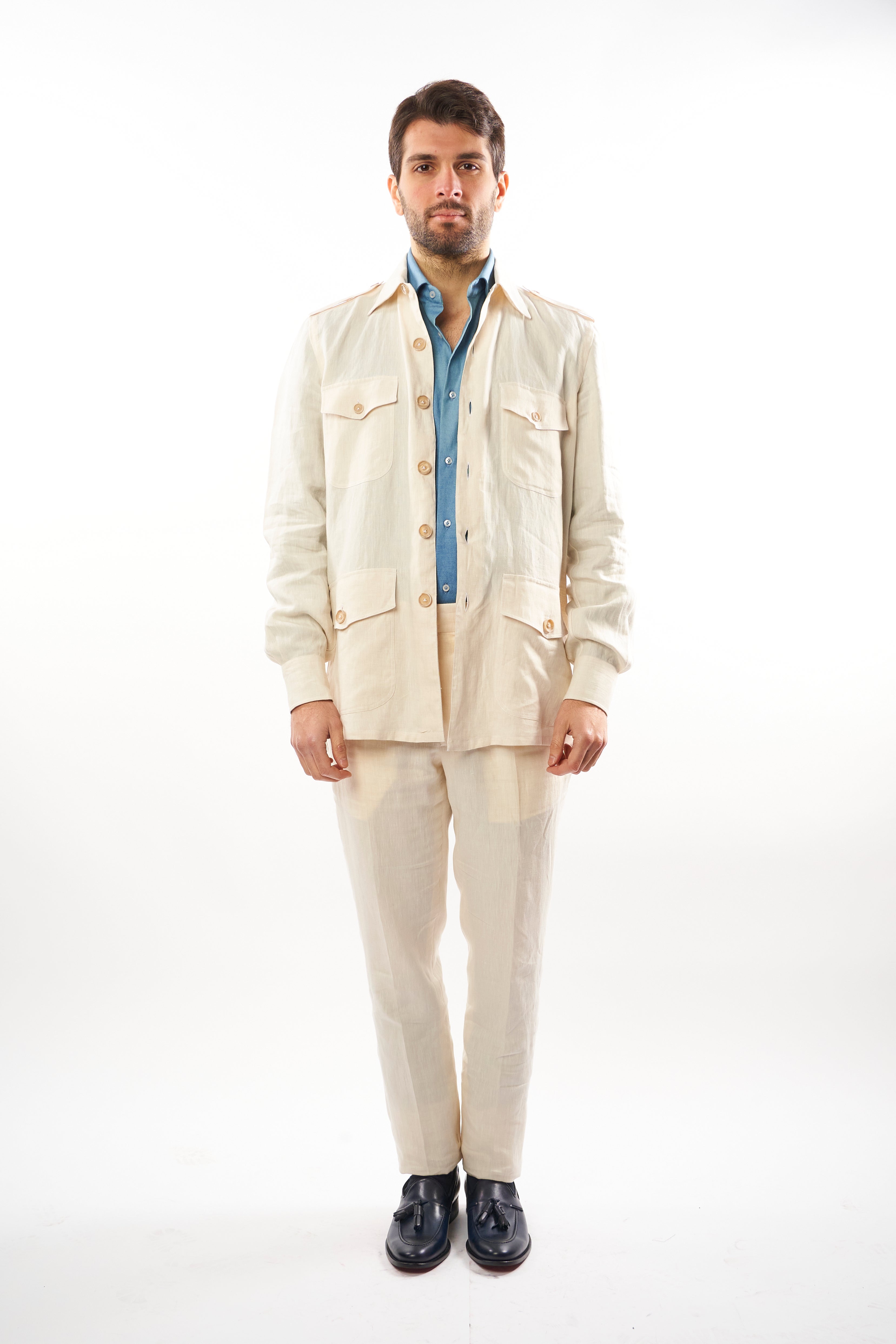 Abito Safari in Lino - Bianco Avorio