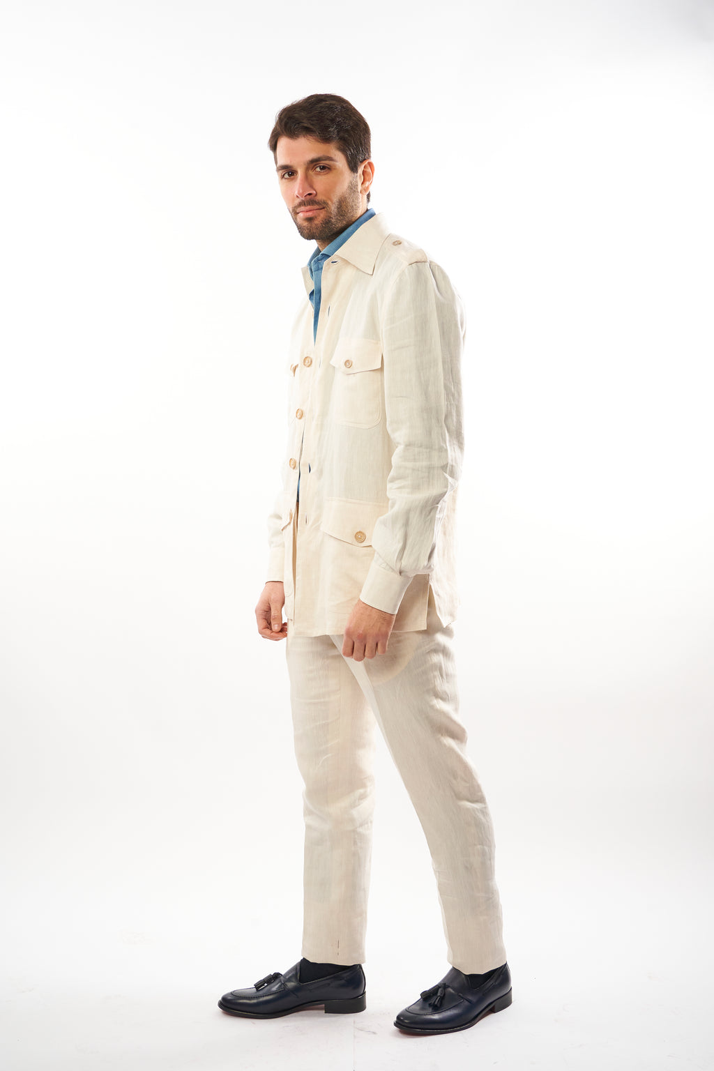 Abito Safari in Lino - Bianco Avorio