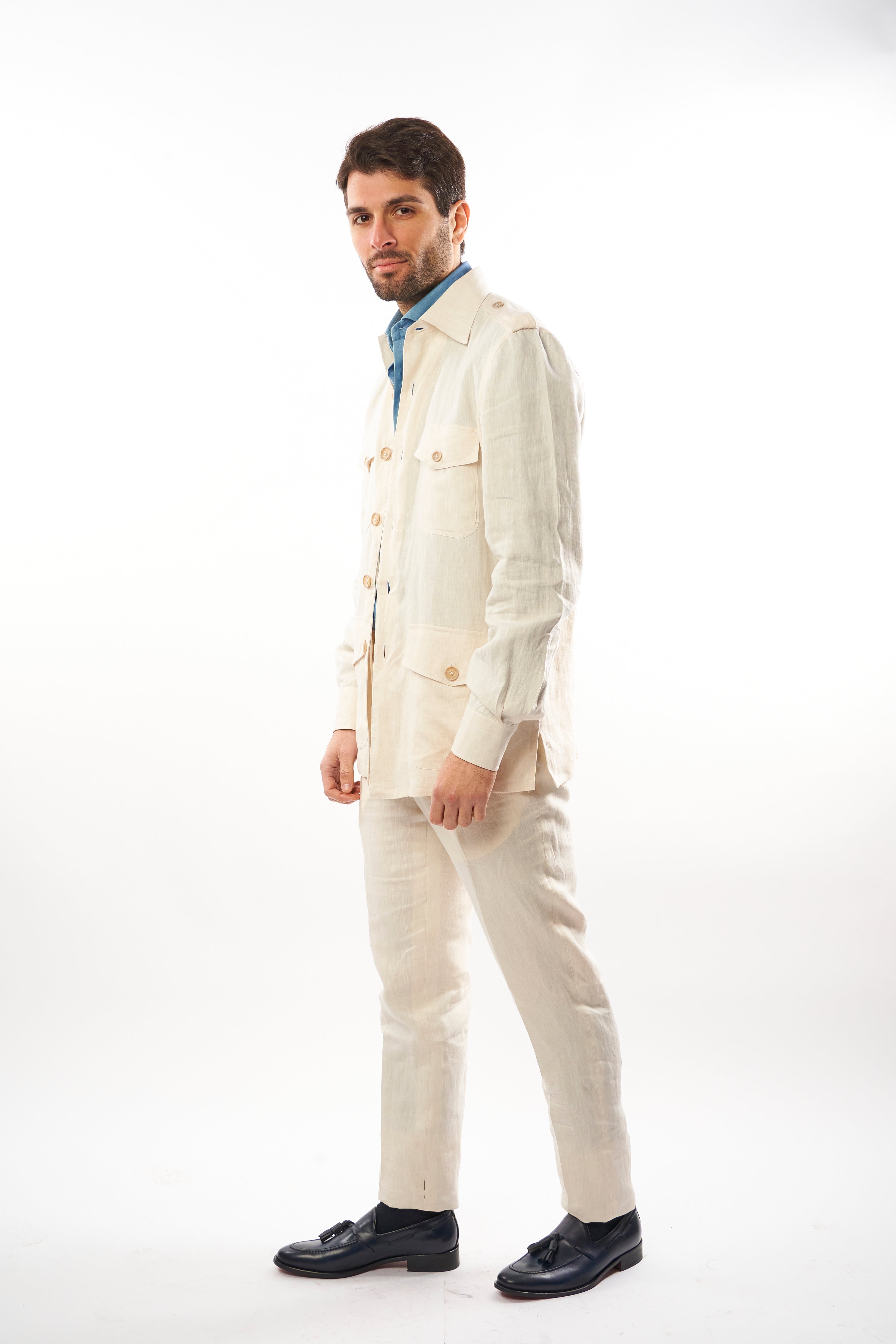 Abito Safari in Lino - Bianco Avorio