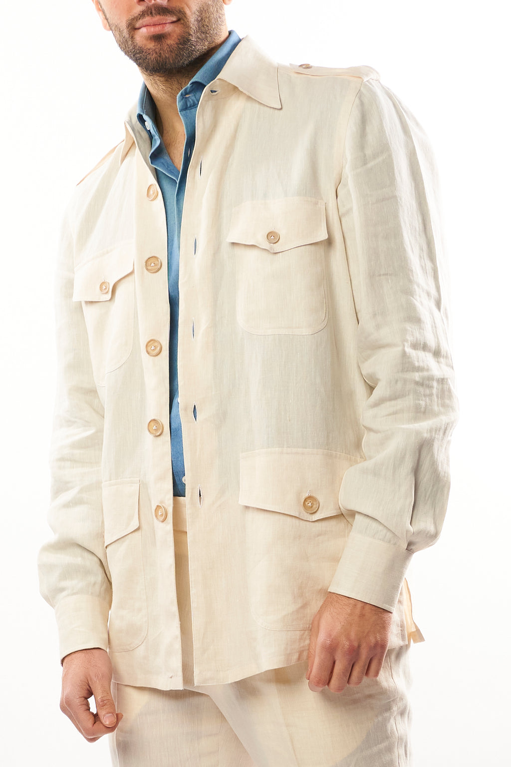 Abito Safari in Lino - Bianco Avorio