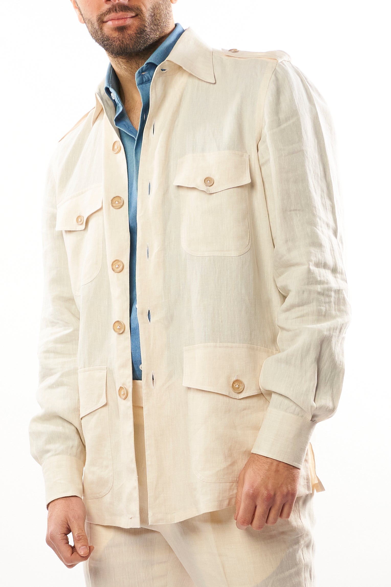 Abito Safari in Lino - Bianco Avorio