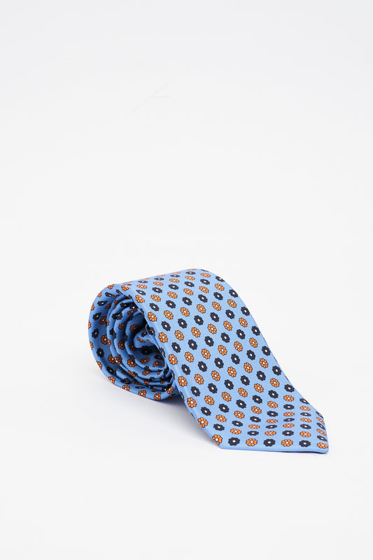 Light Blue Silk Tie with Small Flower Pattern