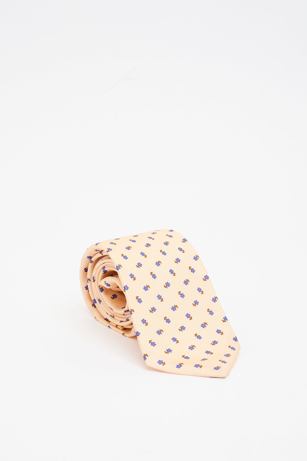 Cravatta in Seta Color Crema con Motivo a Fiori