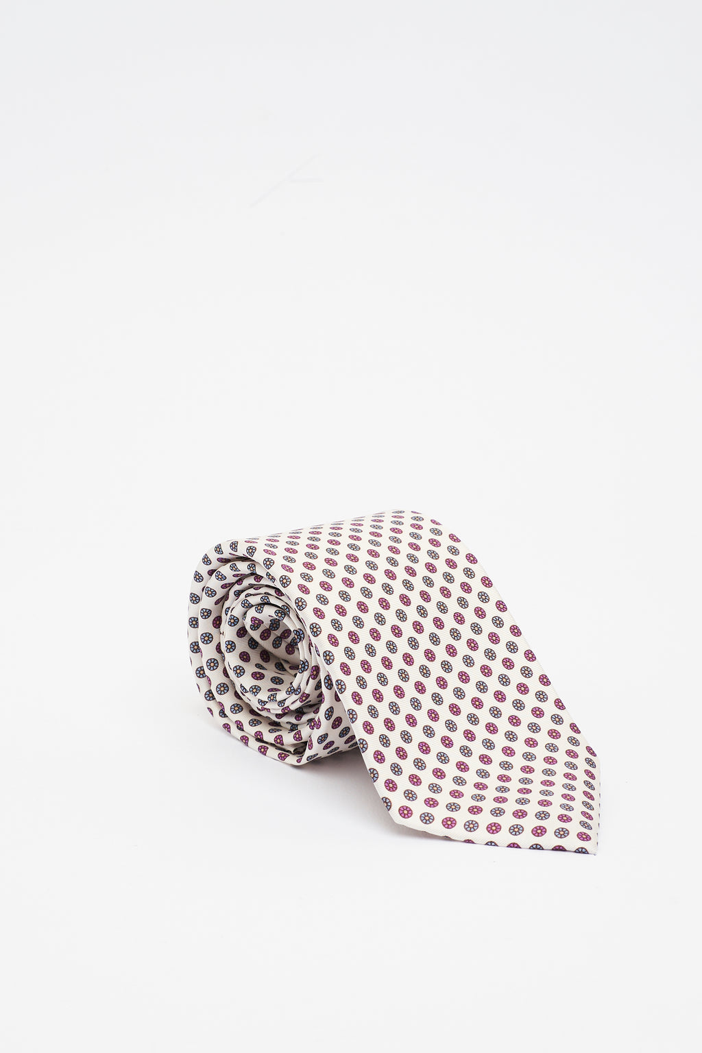 Cravatta in Seta Panna con Motivo a Cerchi