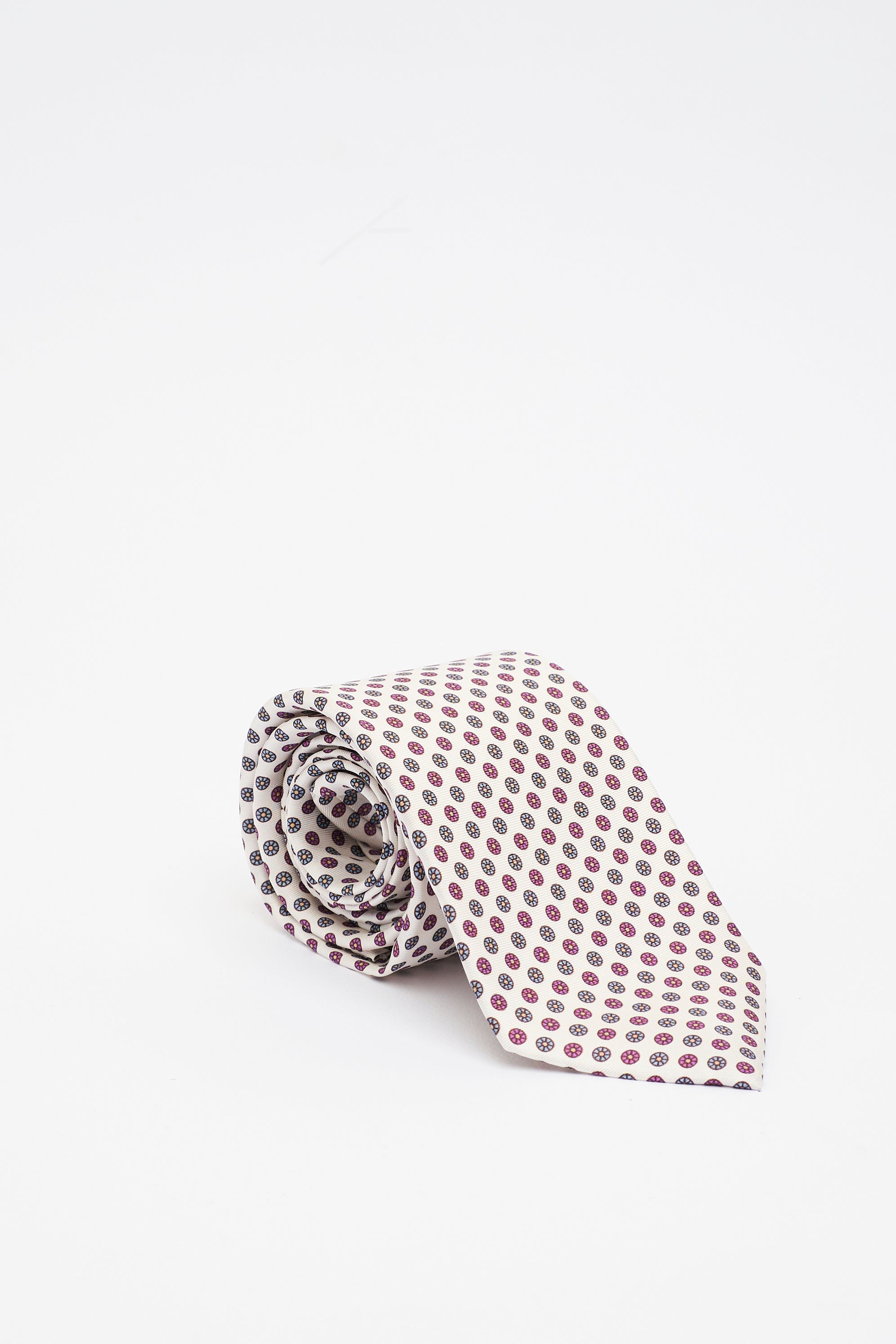 Cravatta in Seta Panna con Motivo a Cerchi