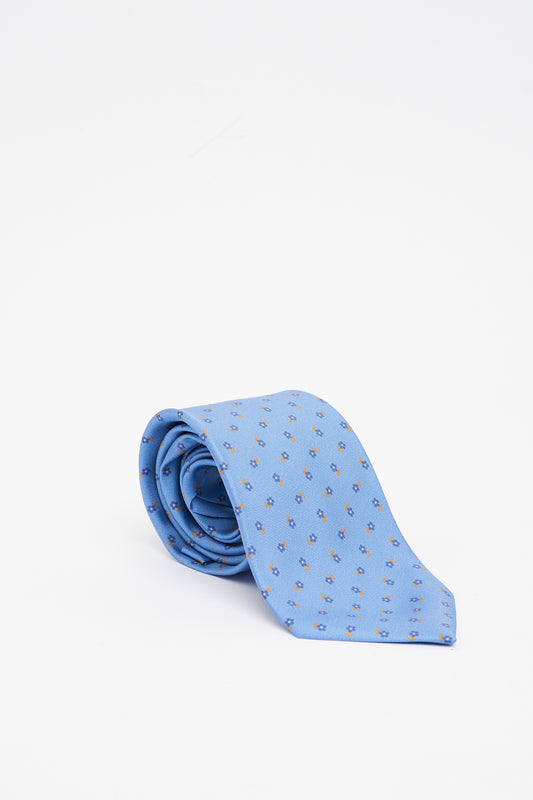 Light Blue Silk Tie with Small Flower Pattern