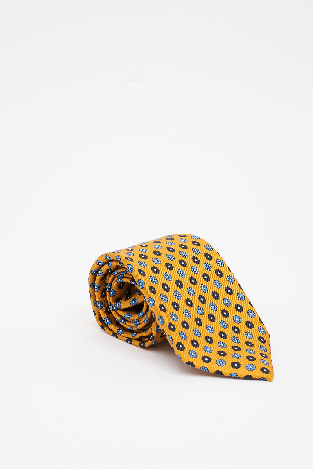 Cravatta in Seta Gialla con Motivo a fiori Geometrici