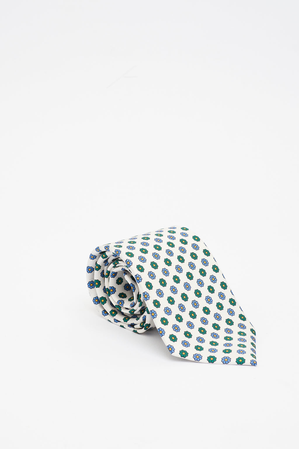 Cravatta in Seta Panna con Motivo a Fiori Geometrici