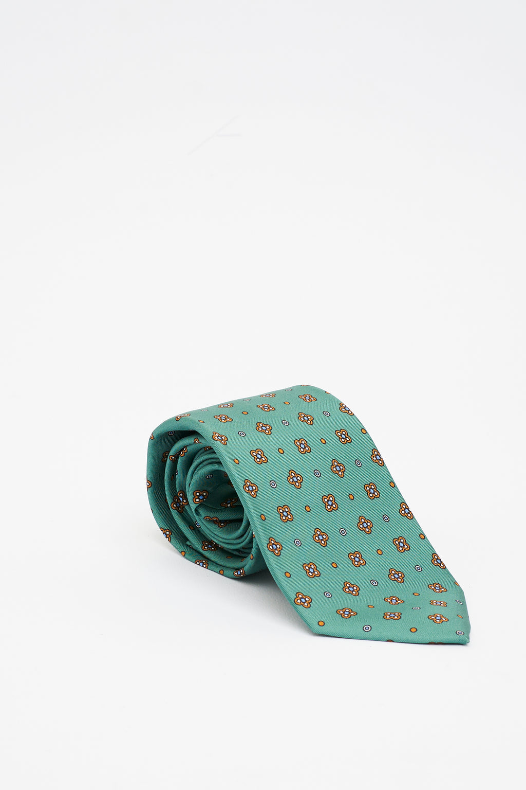 Cravatta in Seta Verde Menta con Motivo a fiori Geometrici