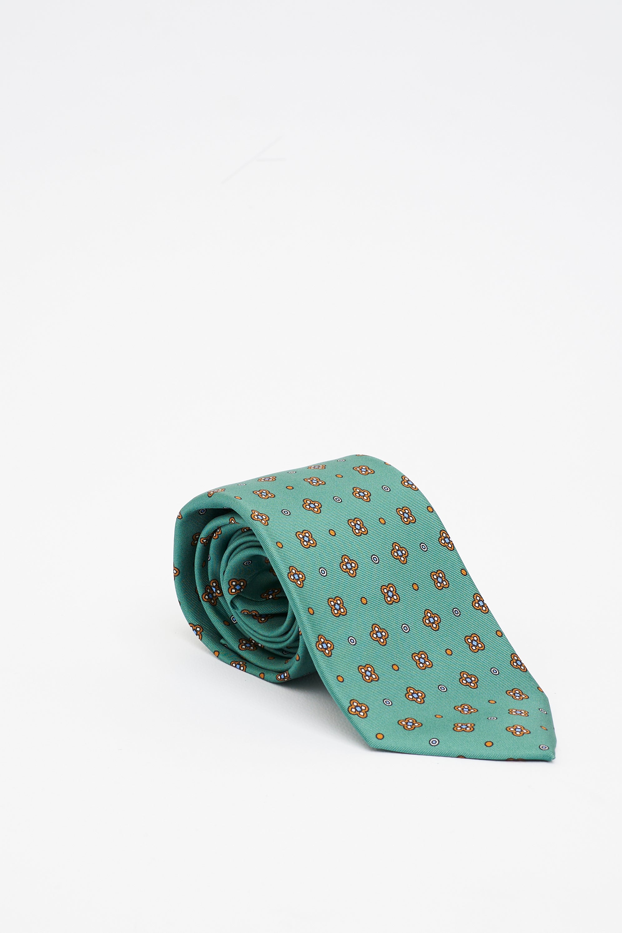 Cravatta in Seta Verde Menta con Motivo a fiori Geometrici