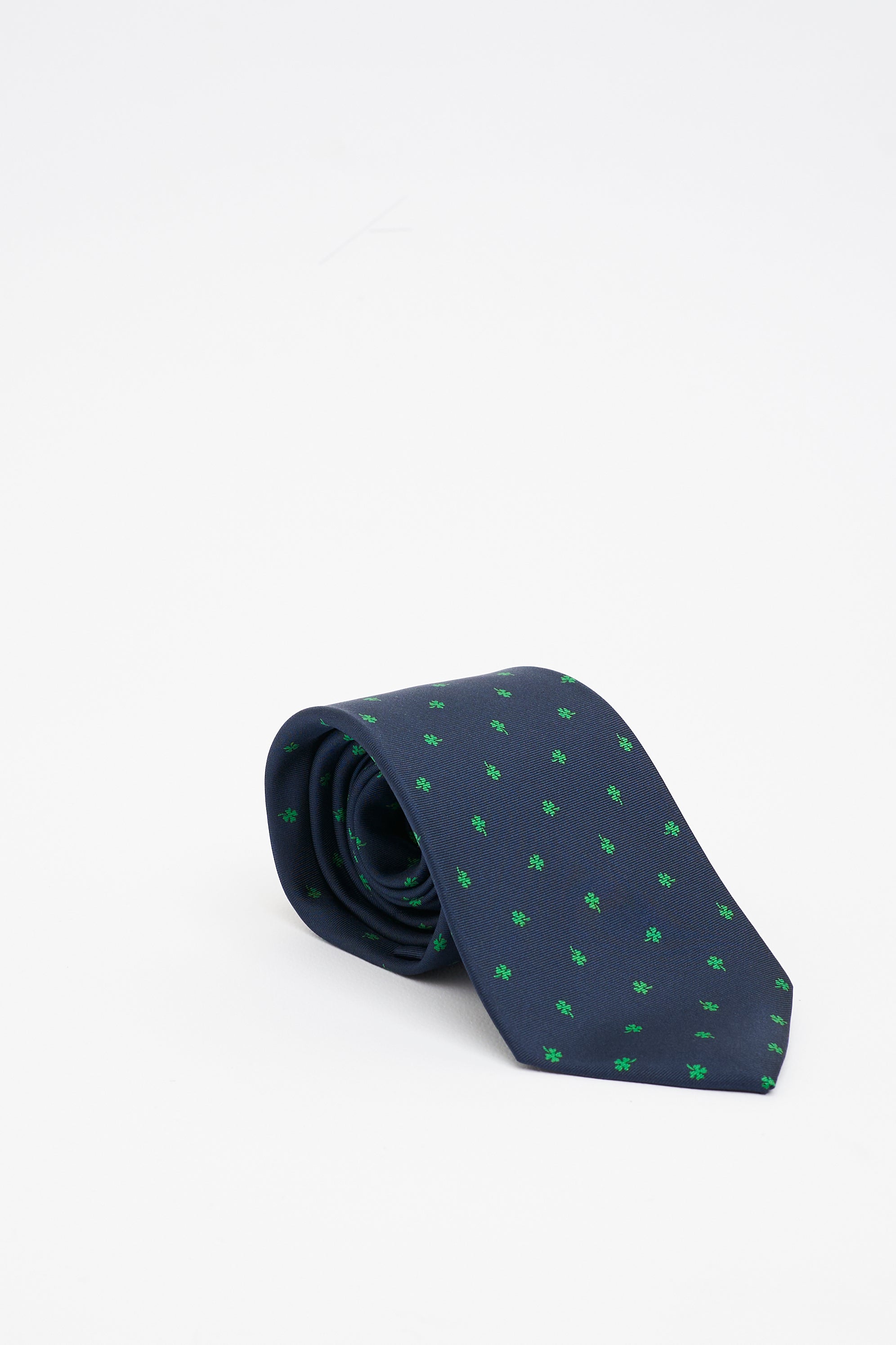 Cravatta in Seta Blu con Motivo a foglie