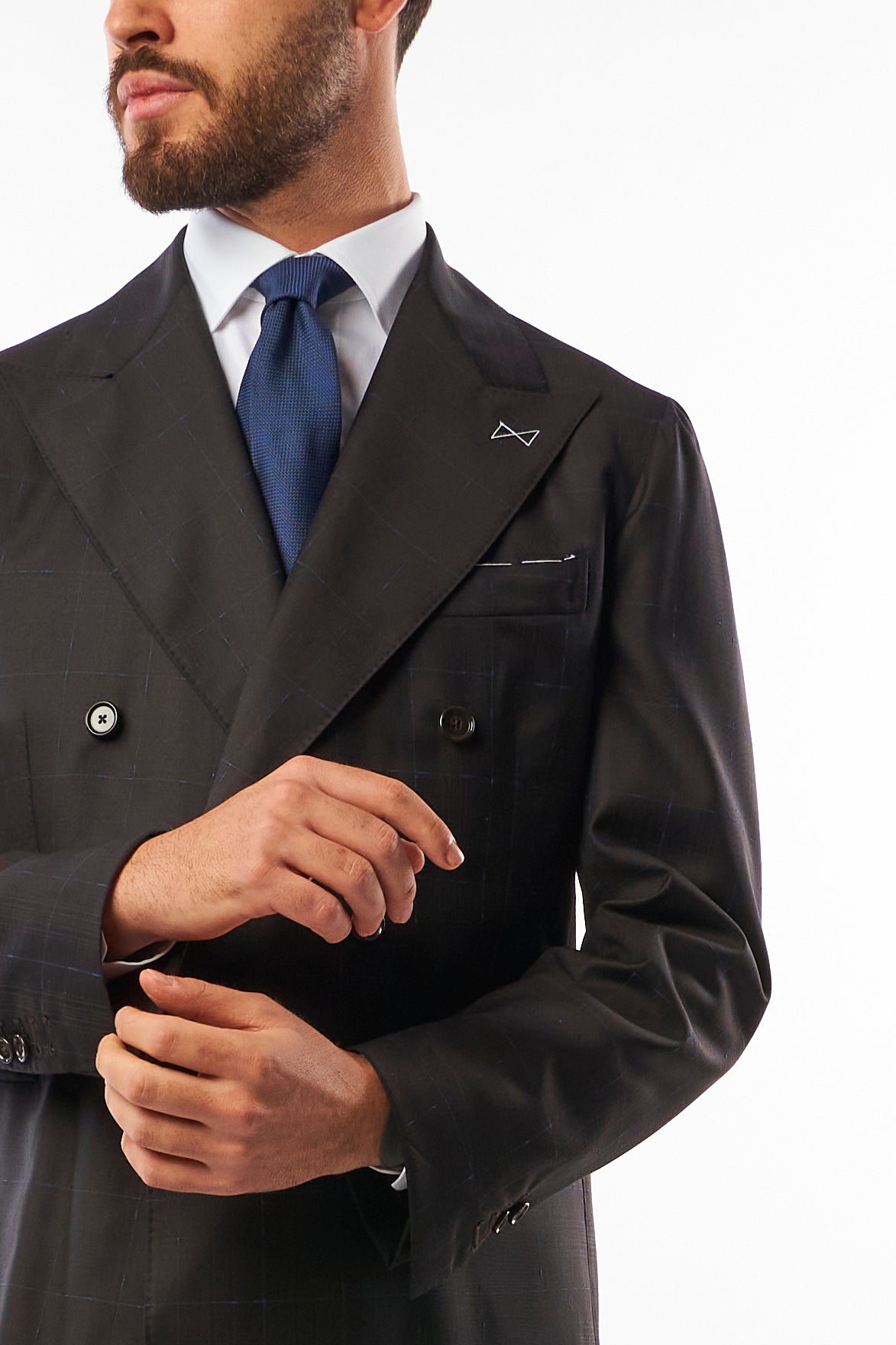 Abito Sorrento Doppiopetto - Testa di Moro con Quadri Blu