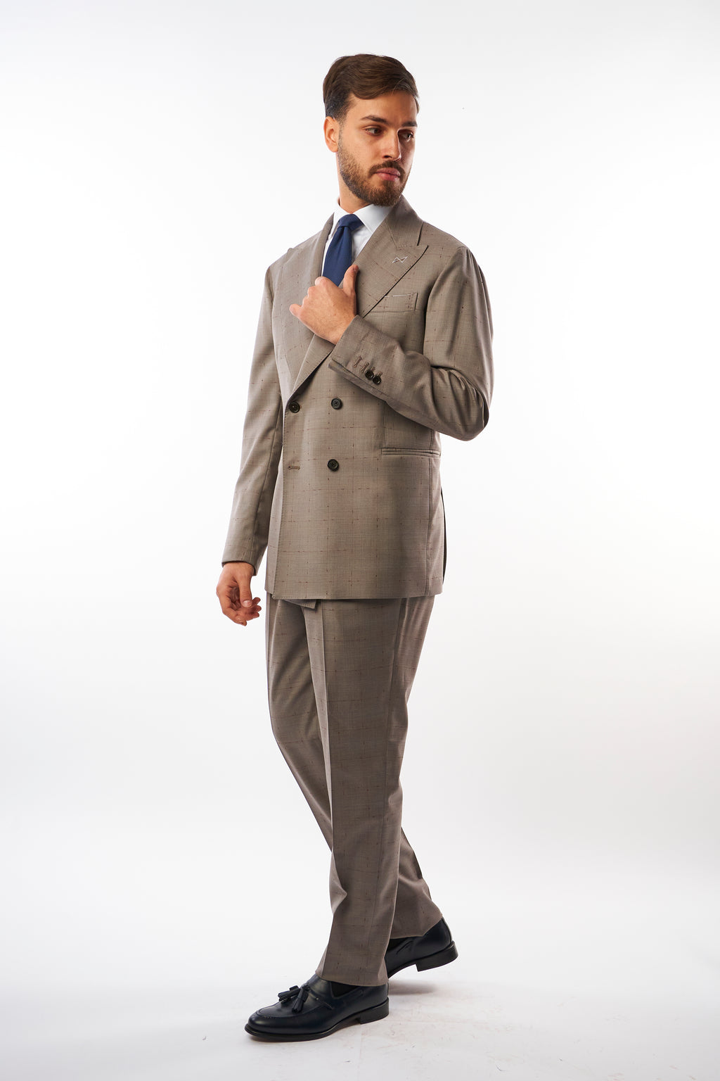 Abito Sorrento Doppiopetto - Grigio Chiaro con Quadri Bordeaux