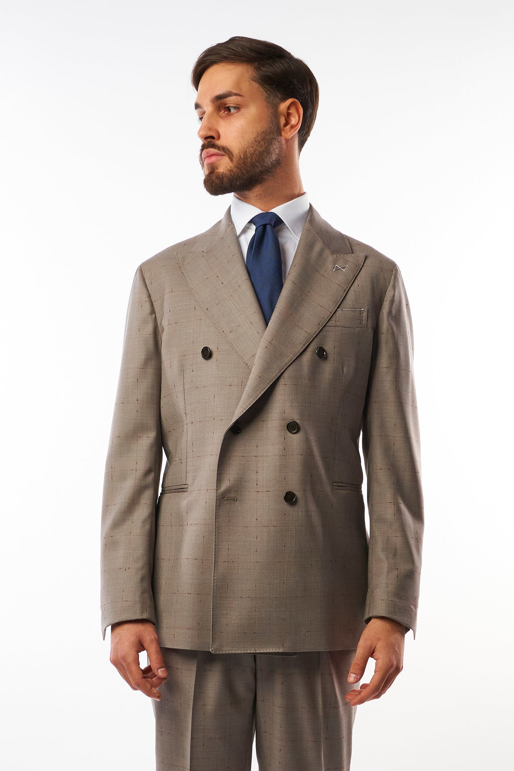 Abito Sorrento Doppiopetto - Grigio Chiaro con Quadri Bordeaux