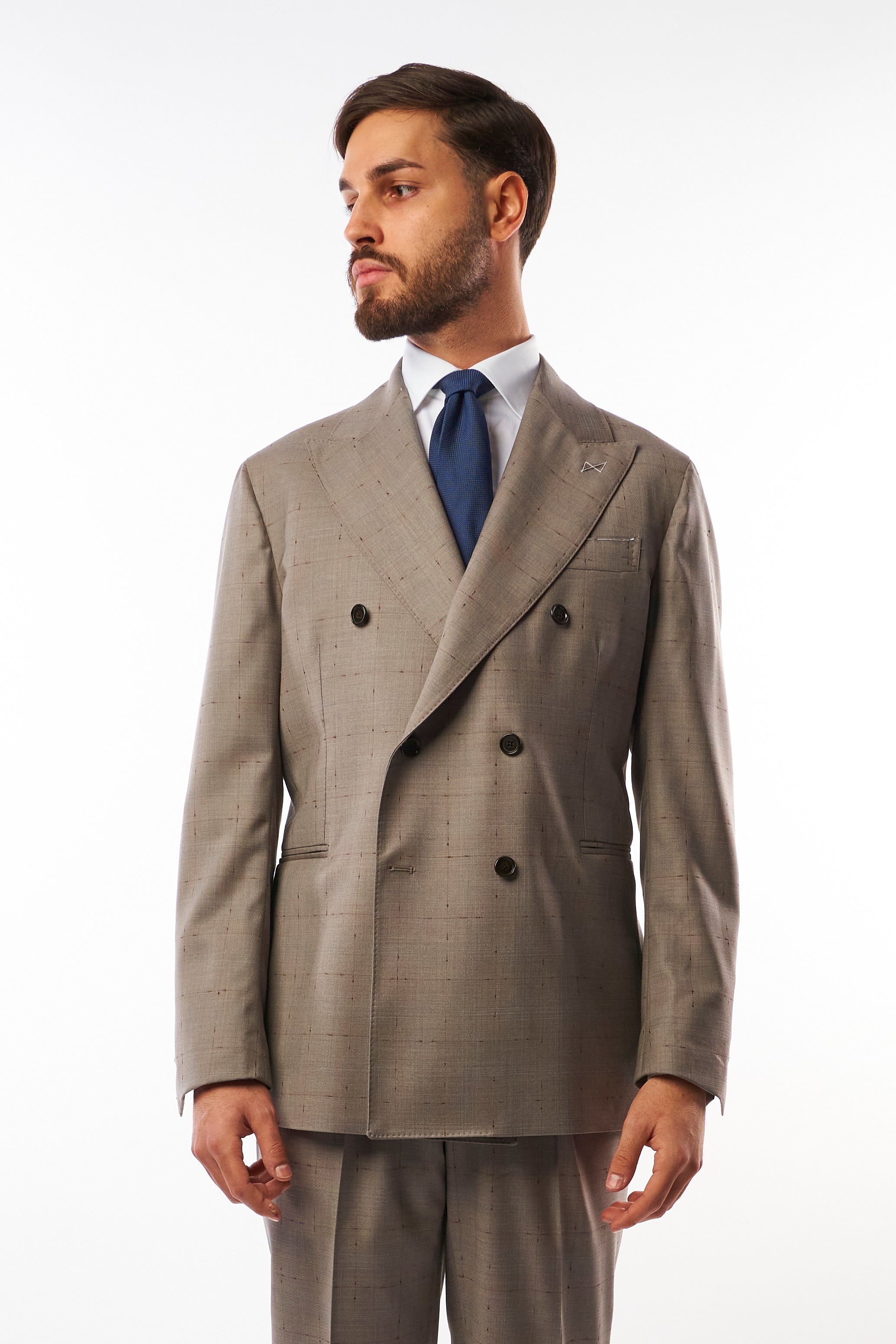 Abito Sorrento Doppiopetto - Grigio Chiaro con Quadri Bordeaux