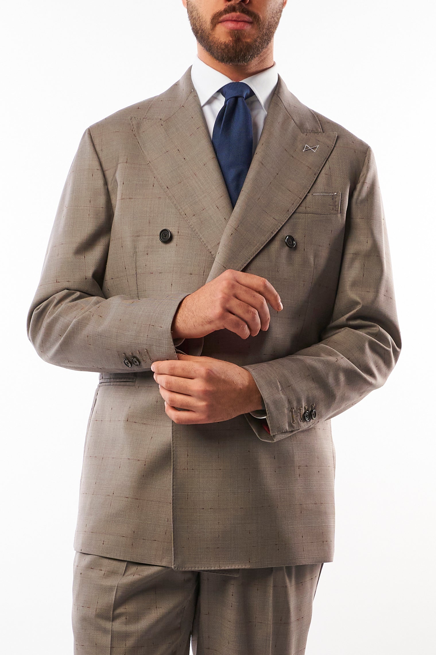 Abito Sorrento Doppiopetto - Grigio Chiaro con Quadri Bordeaux