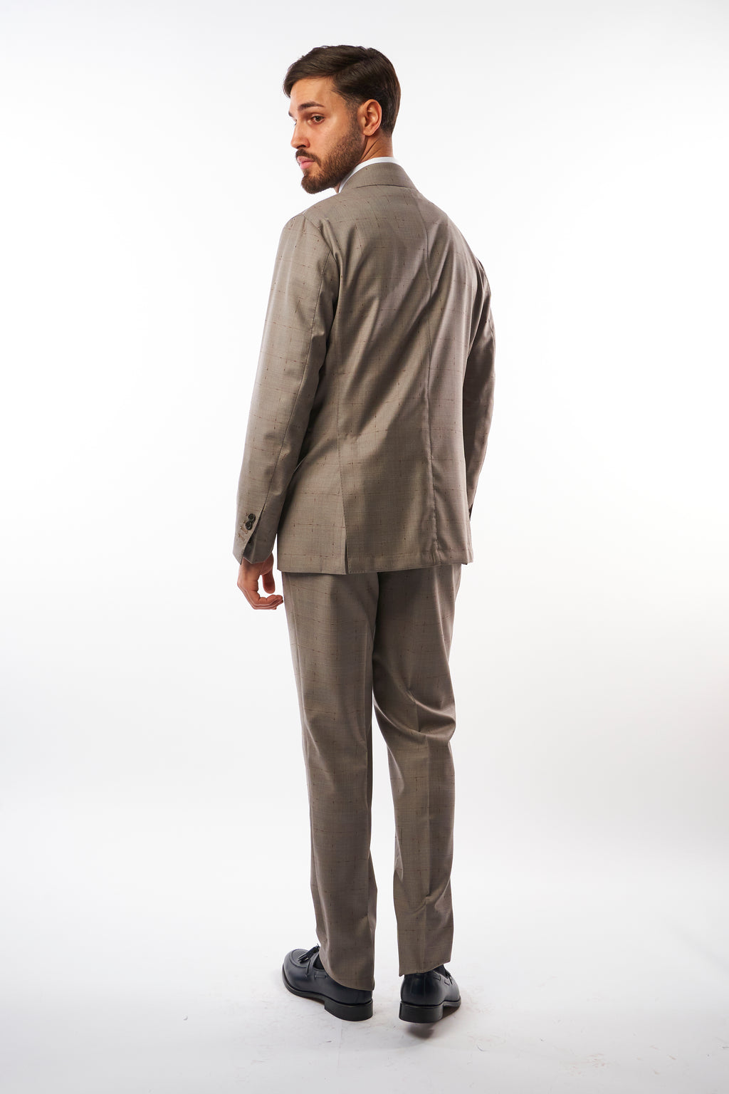 Abito Sorrento Doppiopetto - Grigio Chiaro con Quadri Bordeaux