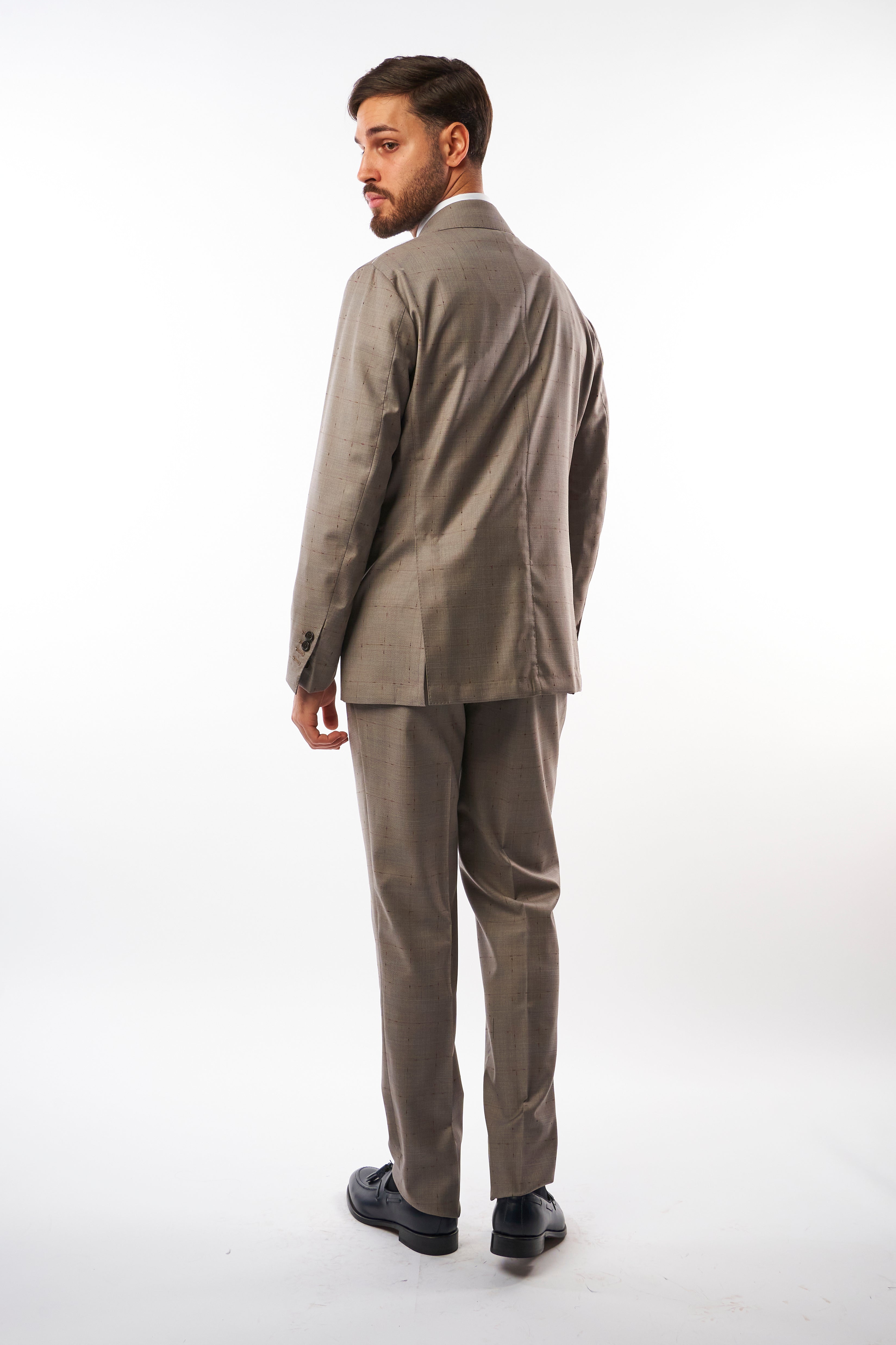 Abito Sorrento Doppiopetto - Grigio Chiaro con Quadri Bordeaux