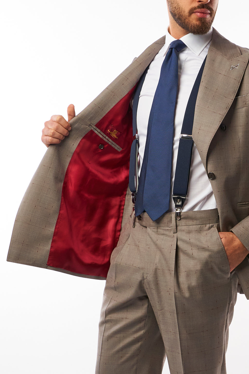 Abito Sorrento Doppiopetto - Grigio Chiaro con Quadri Bordeaux